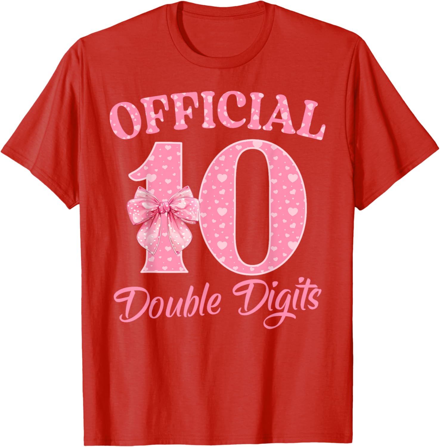 Cute Pink 10th Birthday Coquette Bow T-Shirt for Girls 10 Years Old - 13