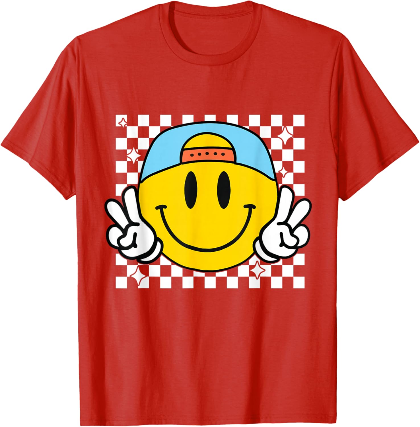 Cute Yellow Smile Face Checkered T-Shirt for Happy Vibes and Style - 17