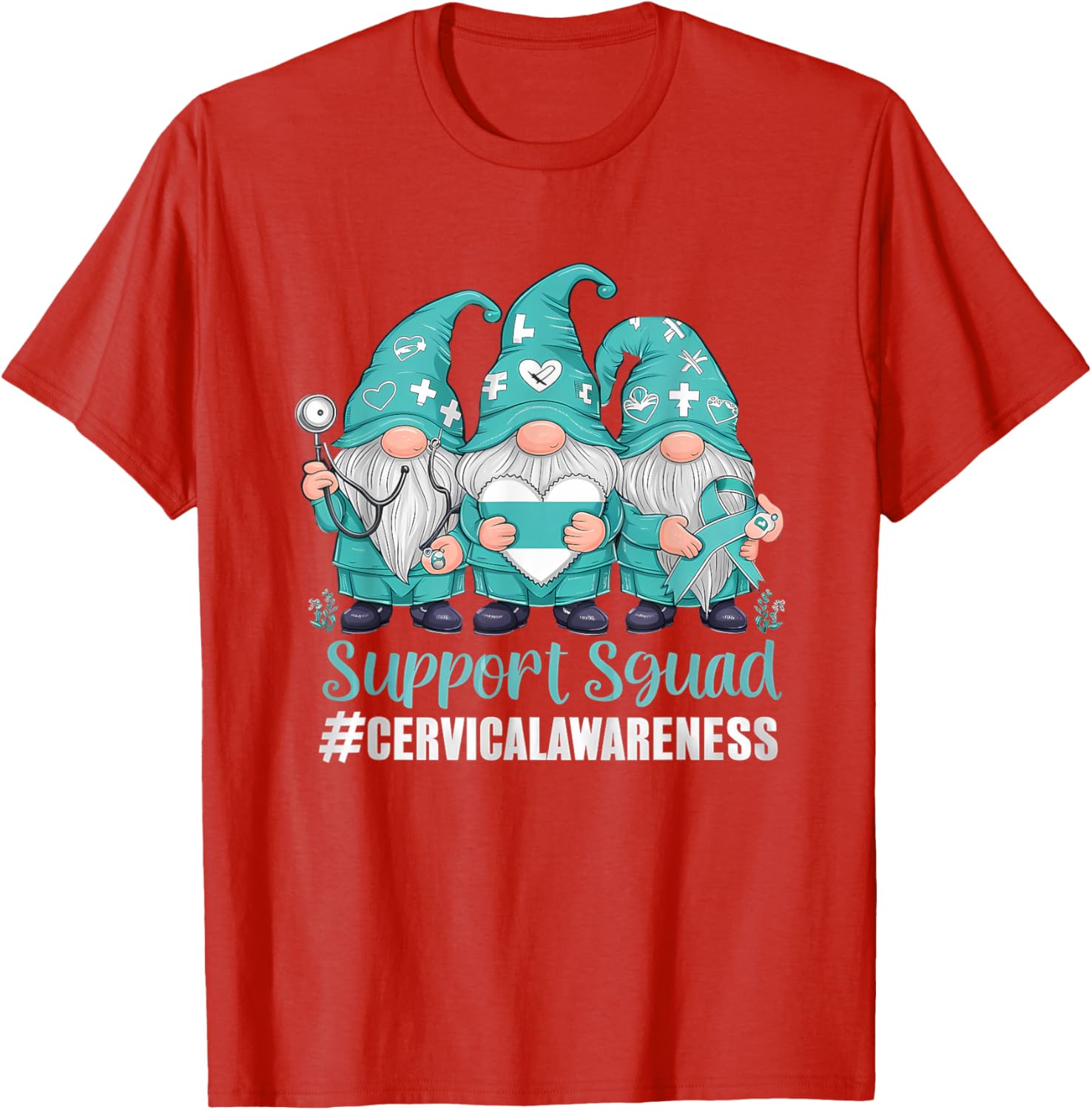Cervical Cancer Awareness Gnome Teal Ribbon T-Shirt for Supporters - 27