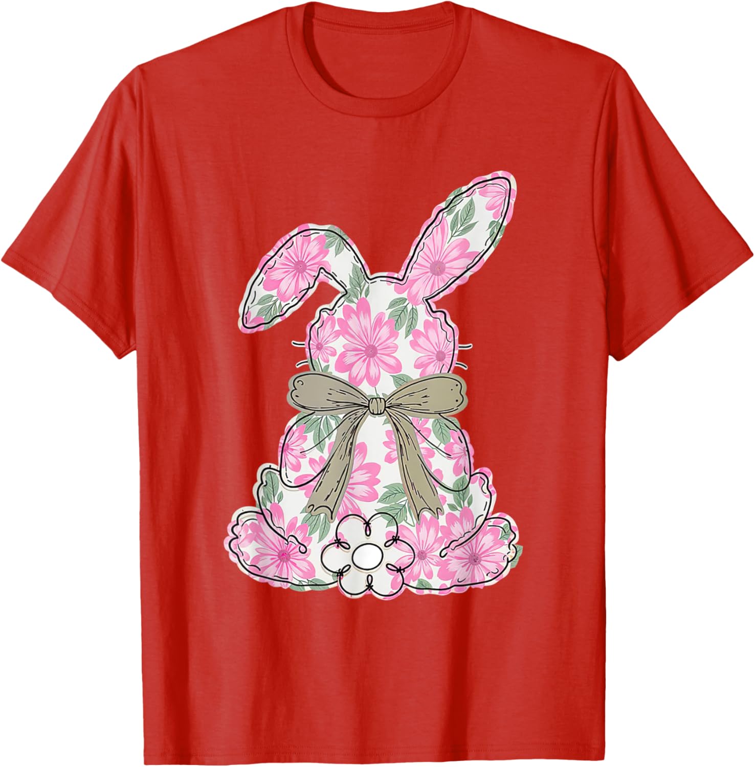Coquette Floral Easter Bunny Kids Bow T-Shirt for Spring Celebrations - 17