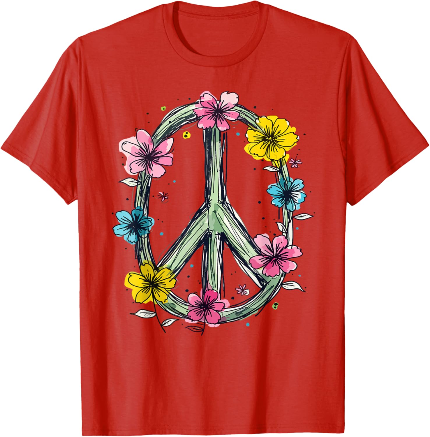 Flower Power Peace Sign T-Shirt for Women Love Hippie Style - 12