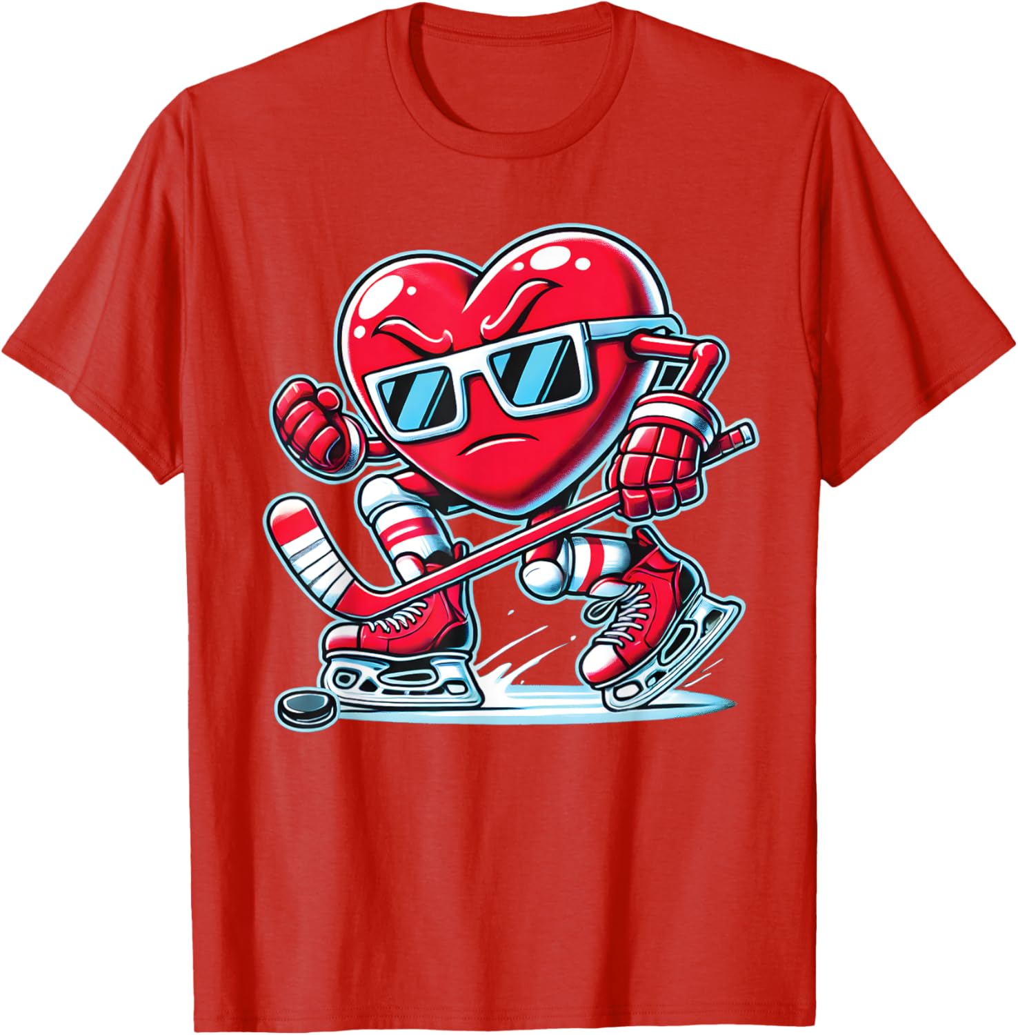 Cute Heart Ice Hockey T-Shirt for Valentine's Day - Men, Women, Boys - 6
