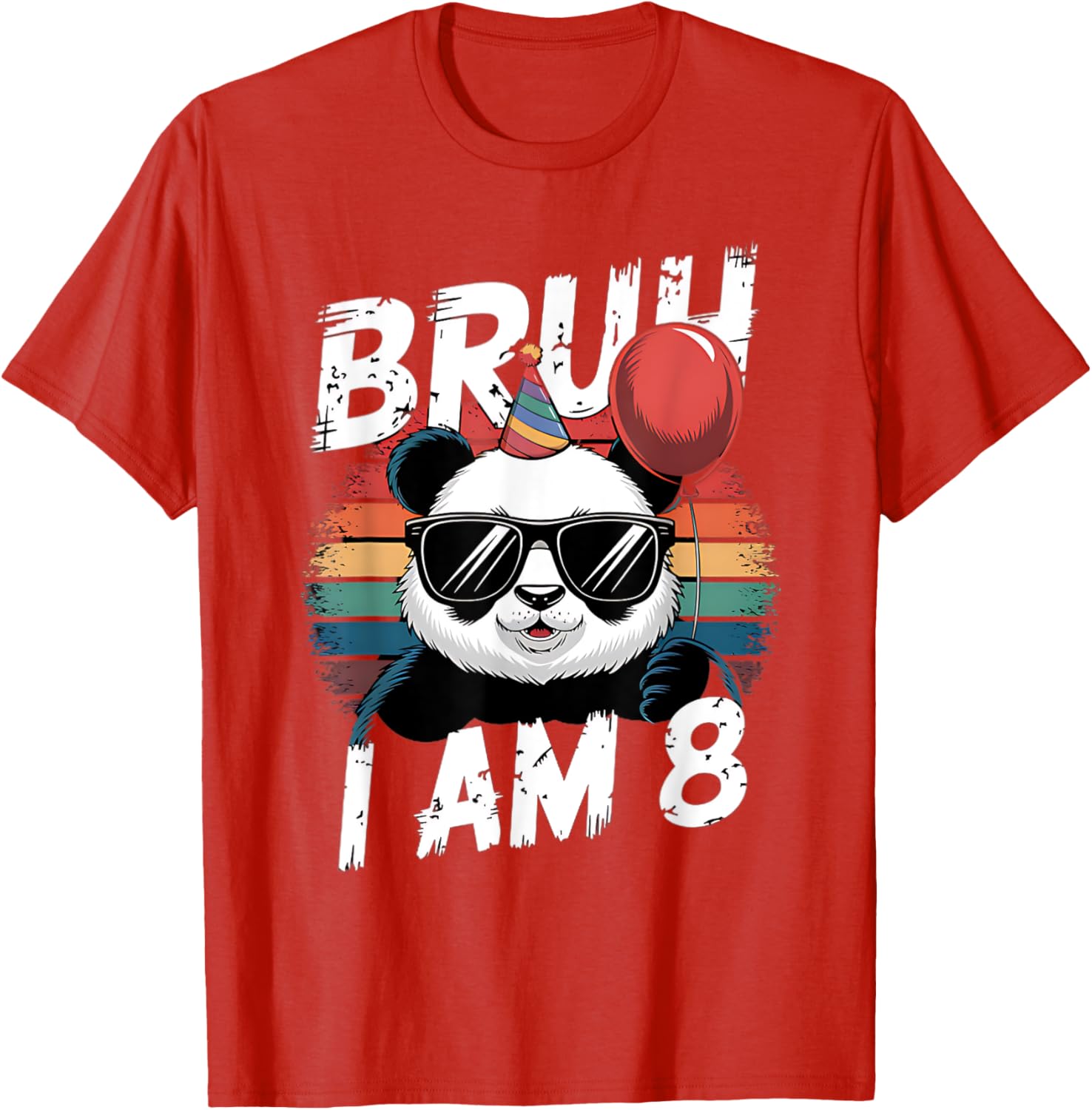 Bruh I Am 8 Panda Retro Sunset T-Shirt for Kids 8th Birthday Fun - 8