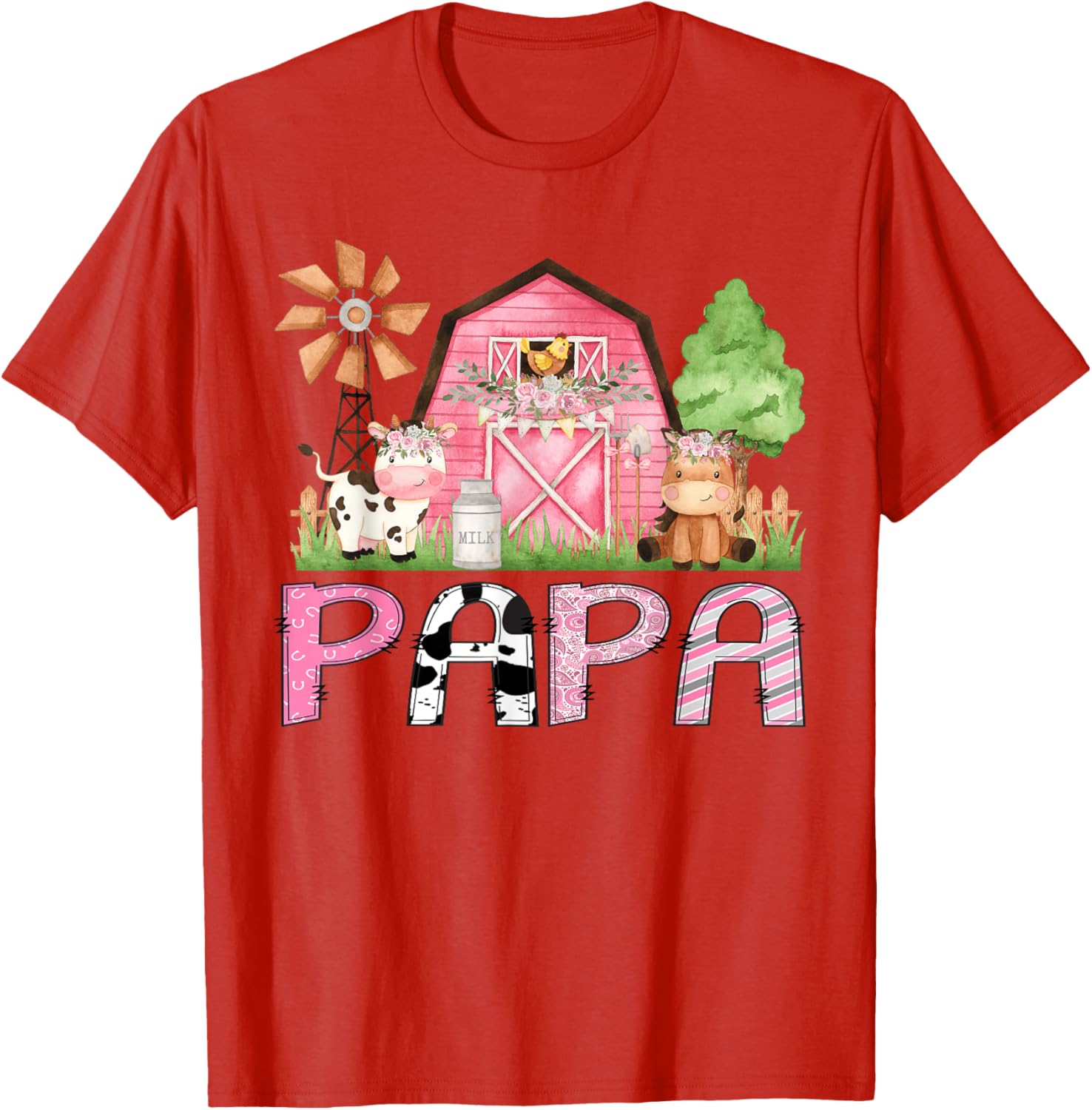 Cute Papa Pink Farm Animal Birthday Matching Family T-Shirts for Kids - 1