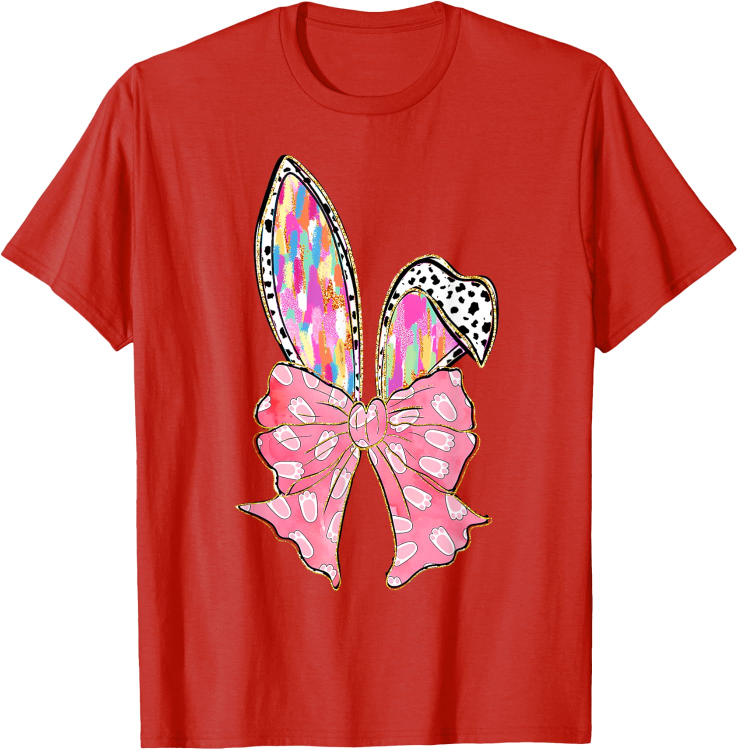 Cute Brushstroke Easter Bunny Coquette Bow Ears T-Shirt for Girls and Teens - 14