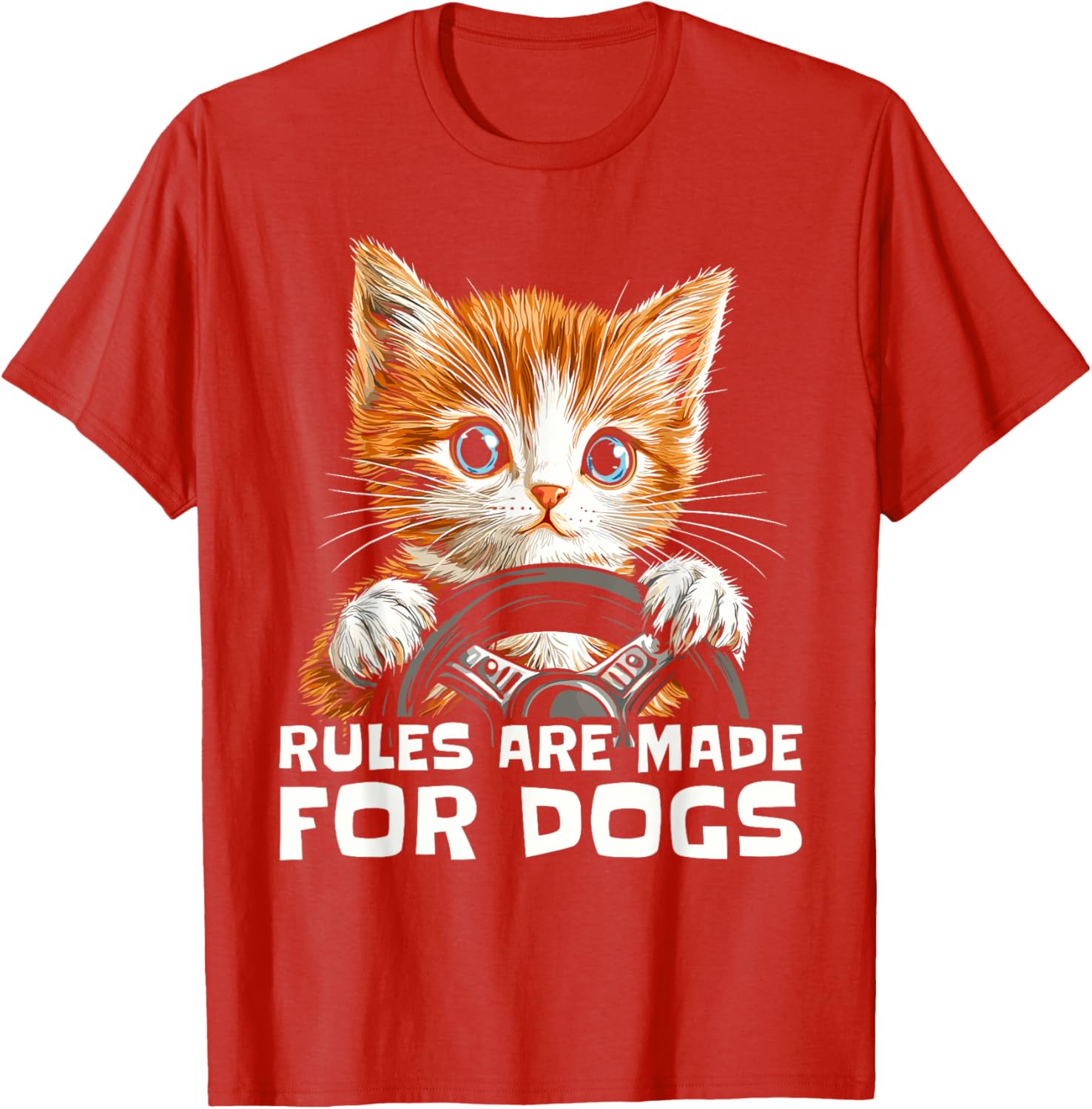 Funny Cat Lover T-Shirt - Rules Are Made for Dogs Driving Cat Shirt - 12