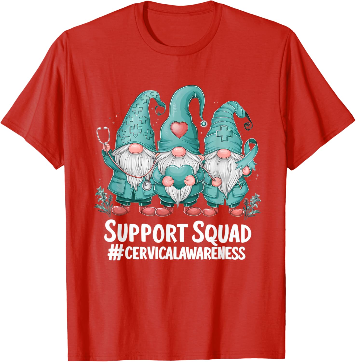Cervical Cancer Awareness Teal Ribbon Gnome T-Shirt for Supporters - 20