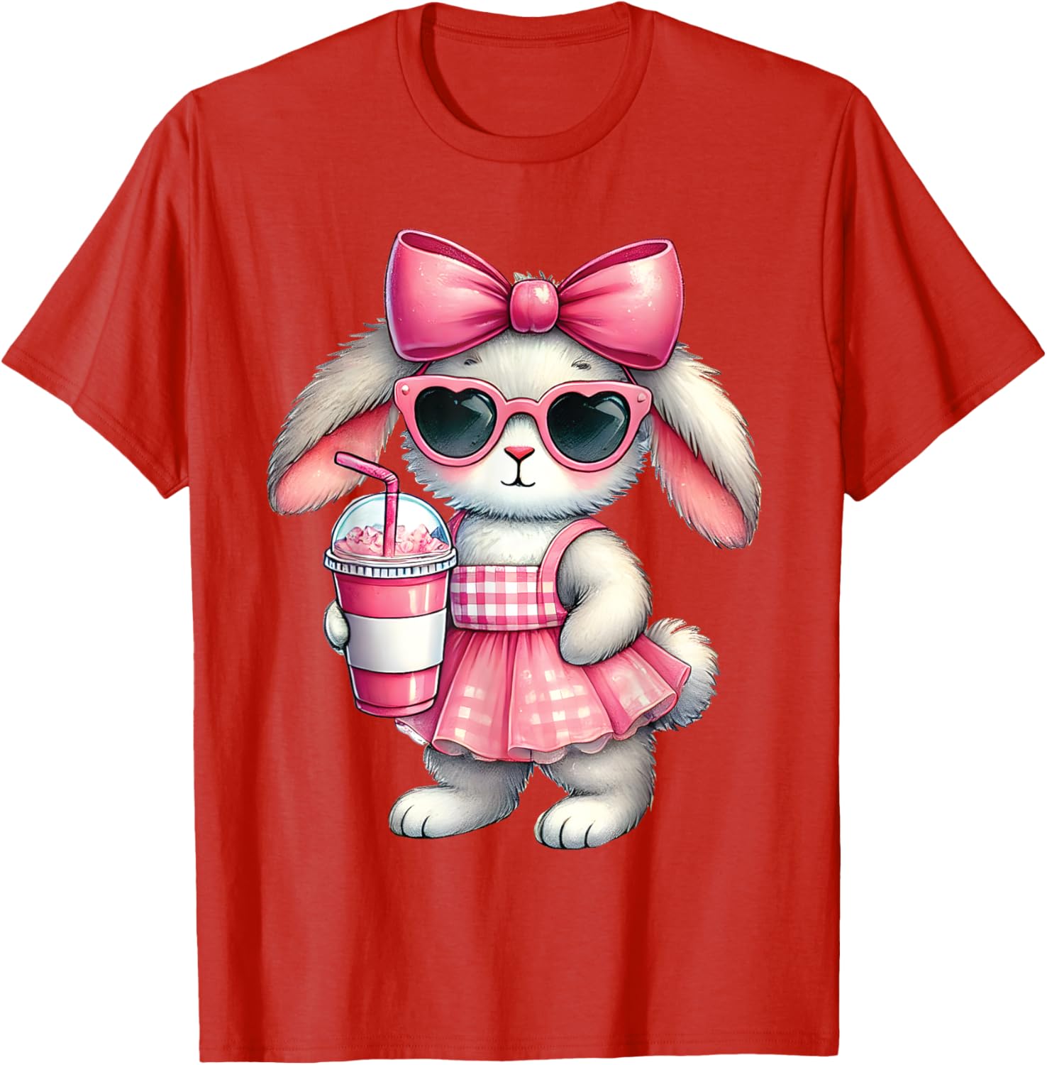 Cute Easter Bunny Drinking Iced Coffee T-Shirt for Women and Girls - 7