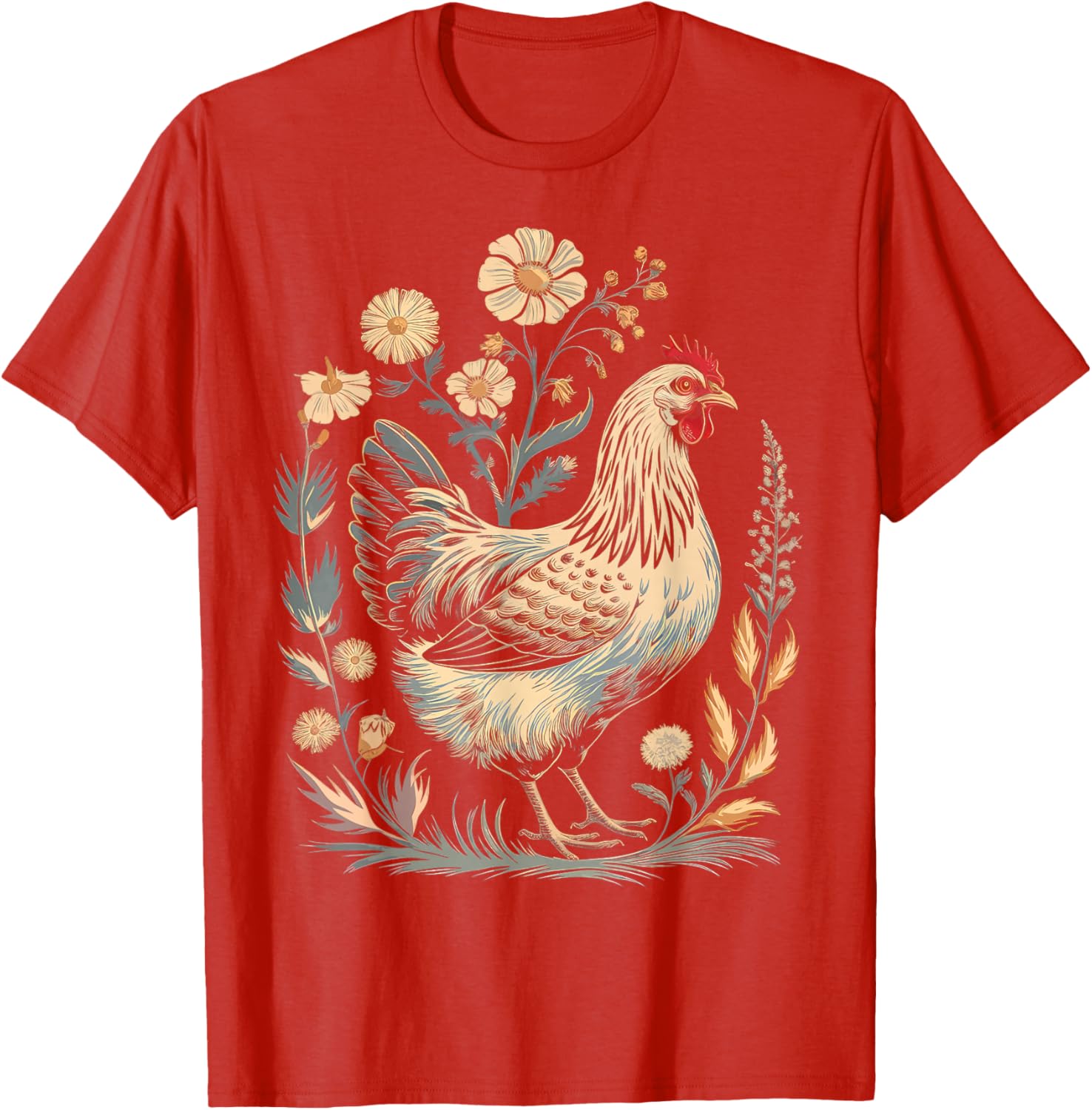 Colorful Chicken Floral Art T-Shirt for Women - Perfect for Farm Lovers - 1