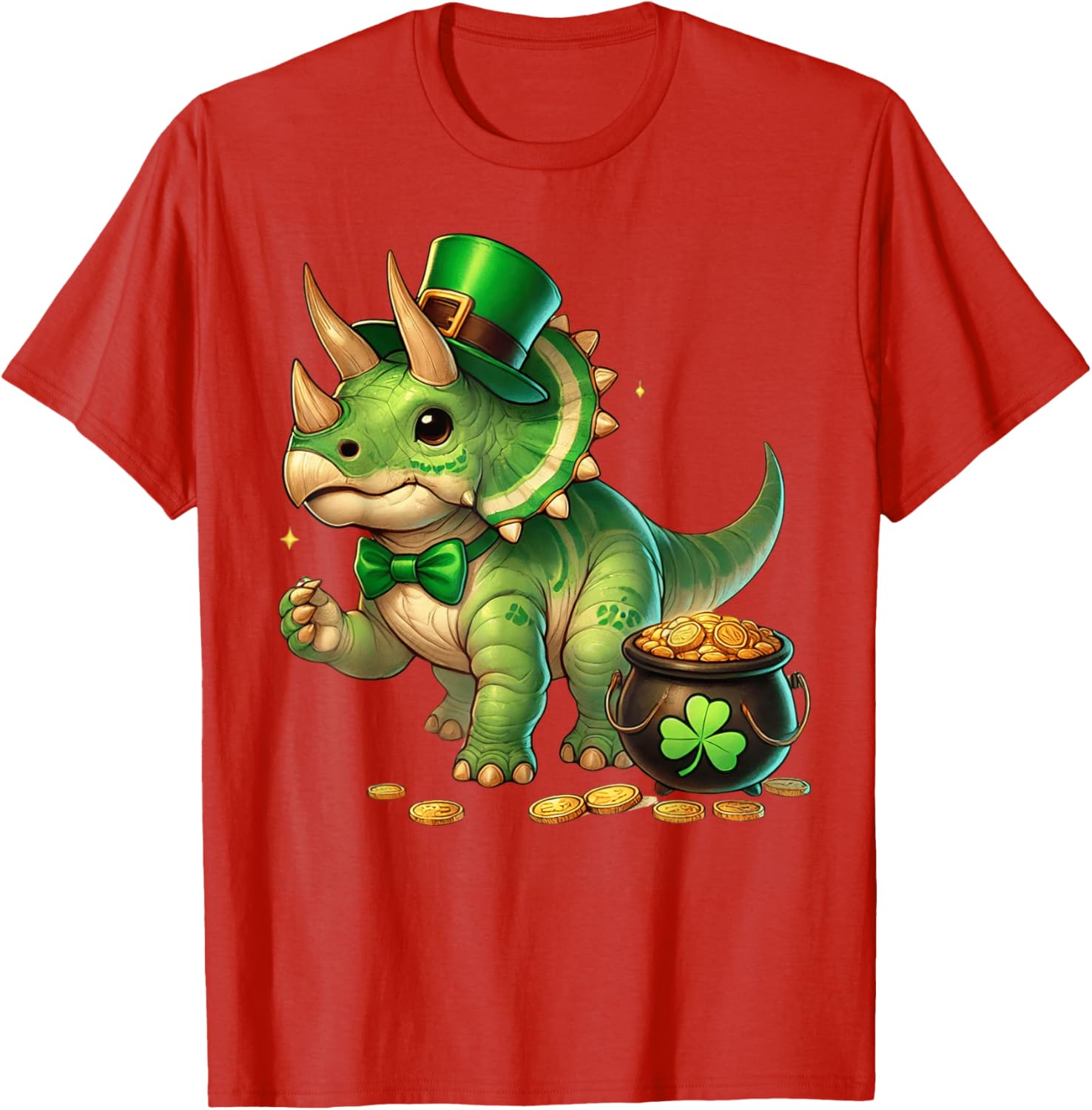 Cute Triceratops Leprechaun St Patrick's Day Kids T-Shirt with Shamrock - 18
