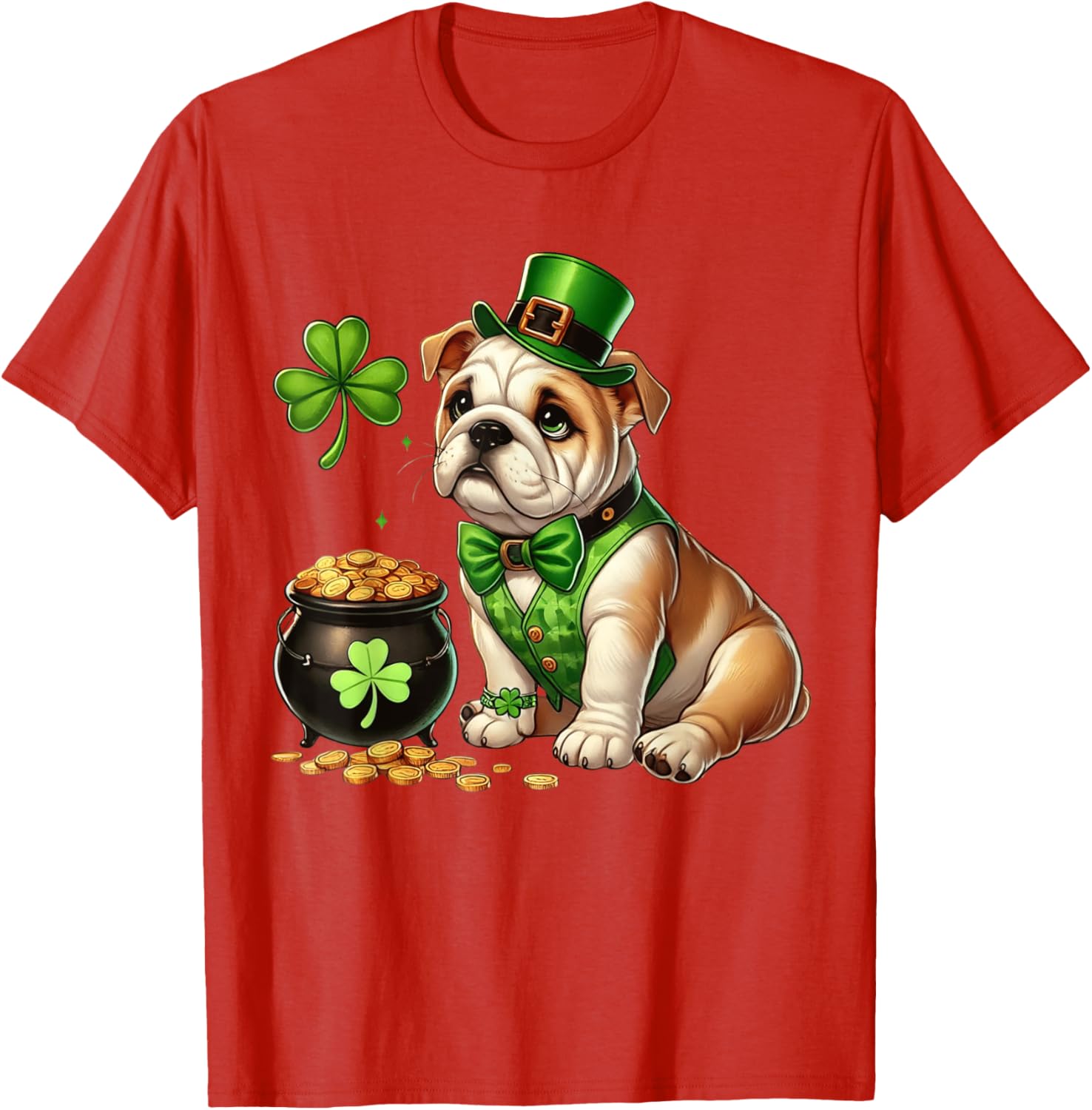 Cute Bulldog Leprechaun St Patricks Day Shamrock Kids T-Shirt - 9