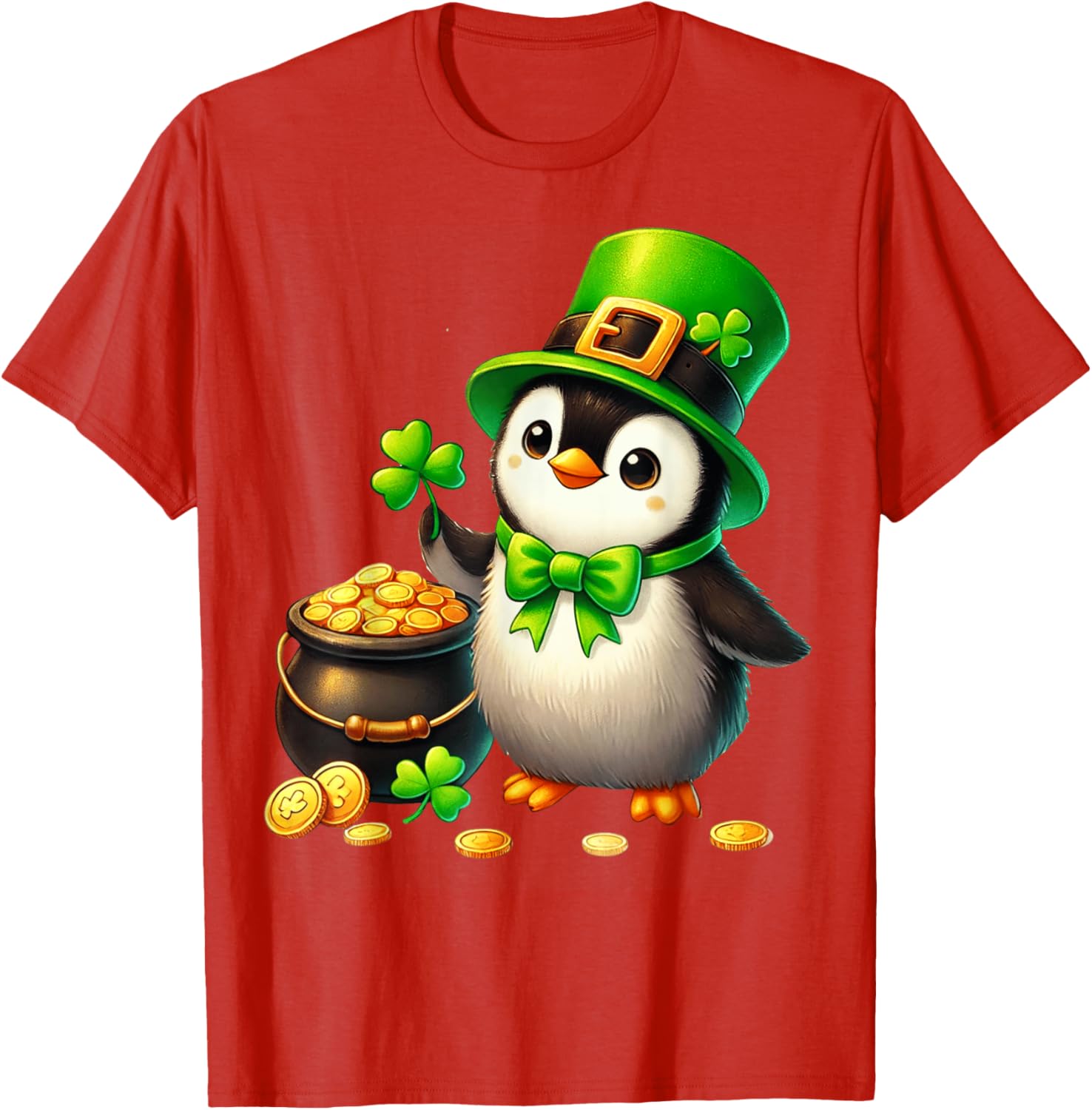 Cute Penguin Leprechaun St Patricks Day T-Shirt for Kids and Teens - 4