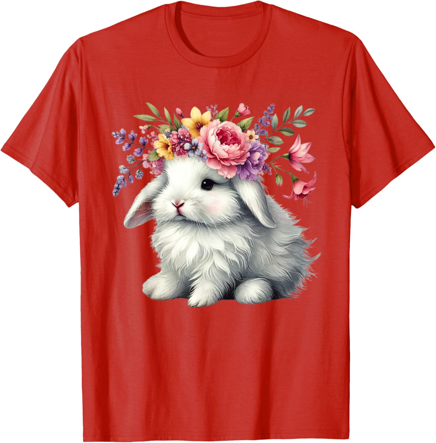 Cute Easter Bunny Floral Crown T-Shirt for Girls and Women - 9
