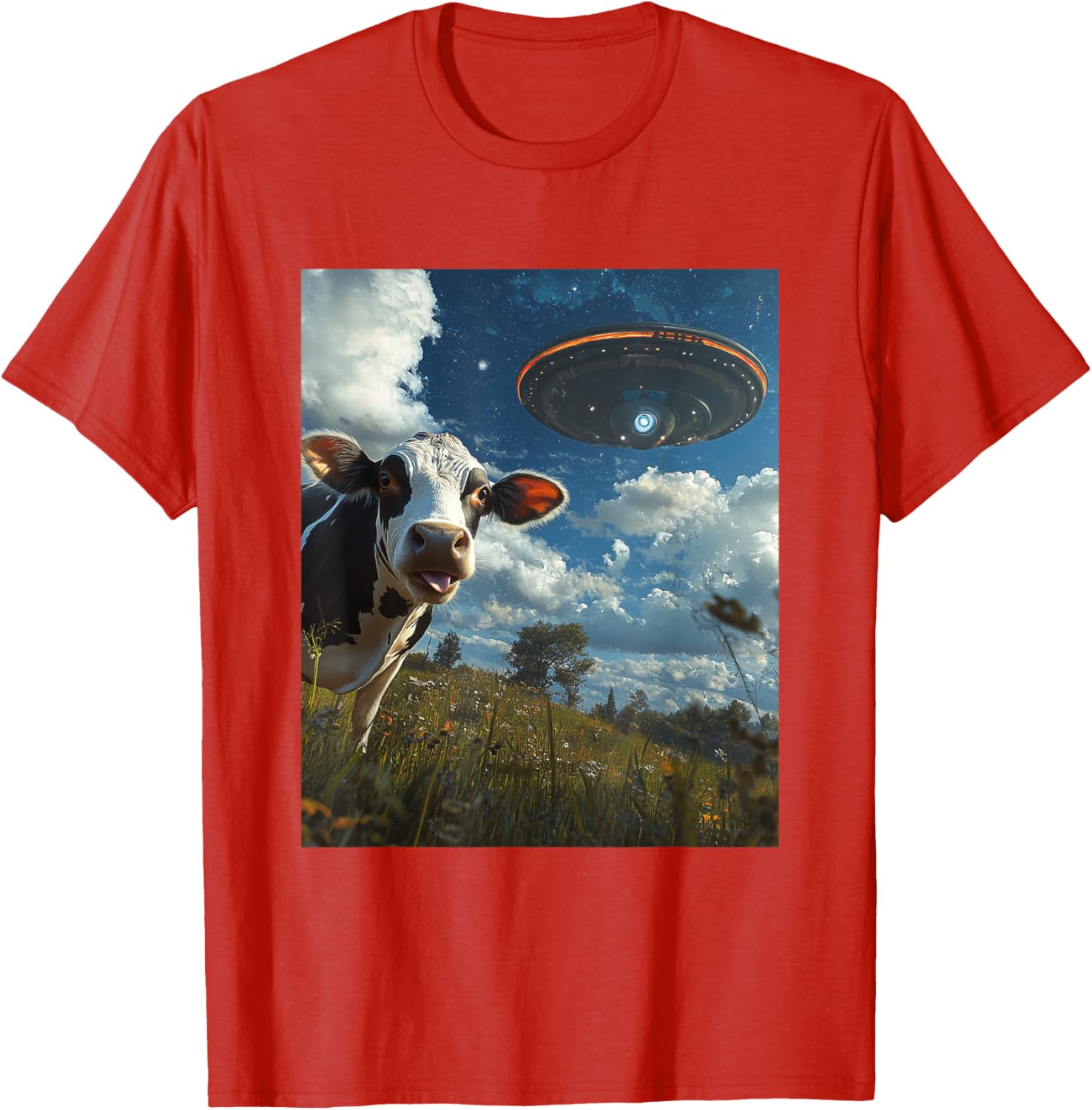 Funny Cow Selfie with Aliens UFO Graphic T-Shirt for Trendy Casual Wear - 4