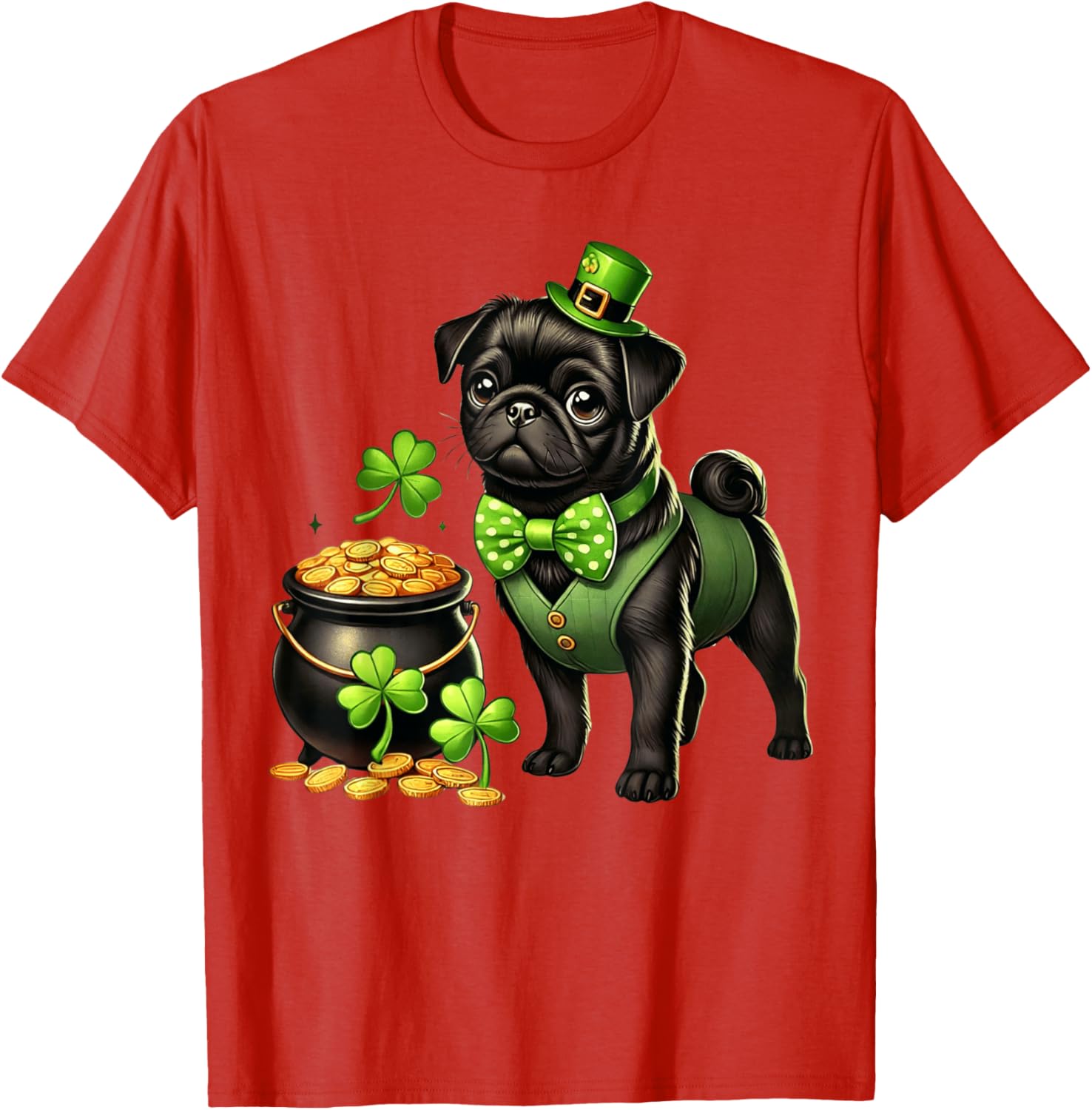 Cute Black Pug Leprechaun T-Shirt for Kids - St Patrick's Day Fun - 6