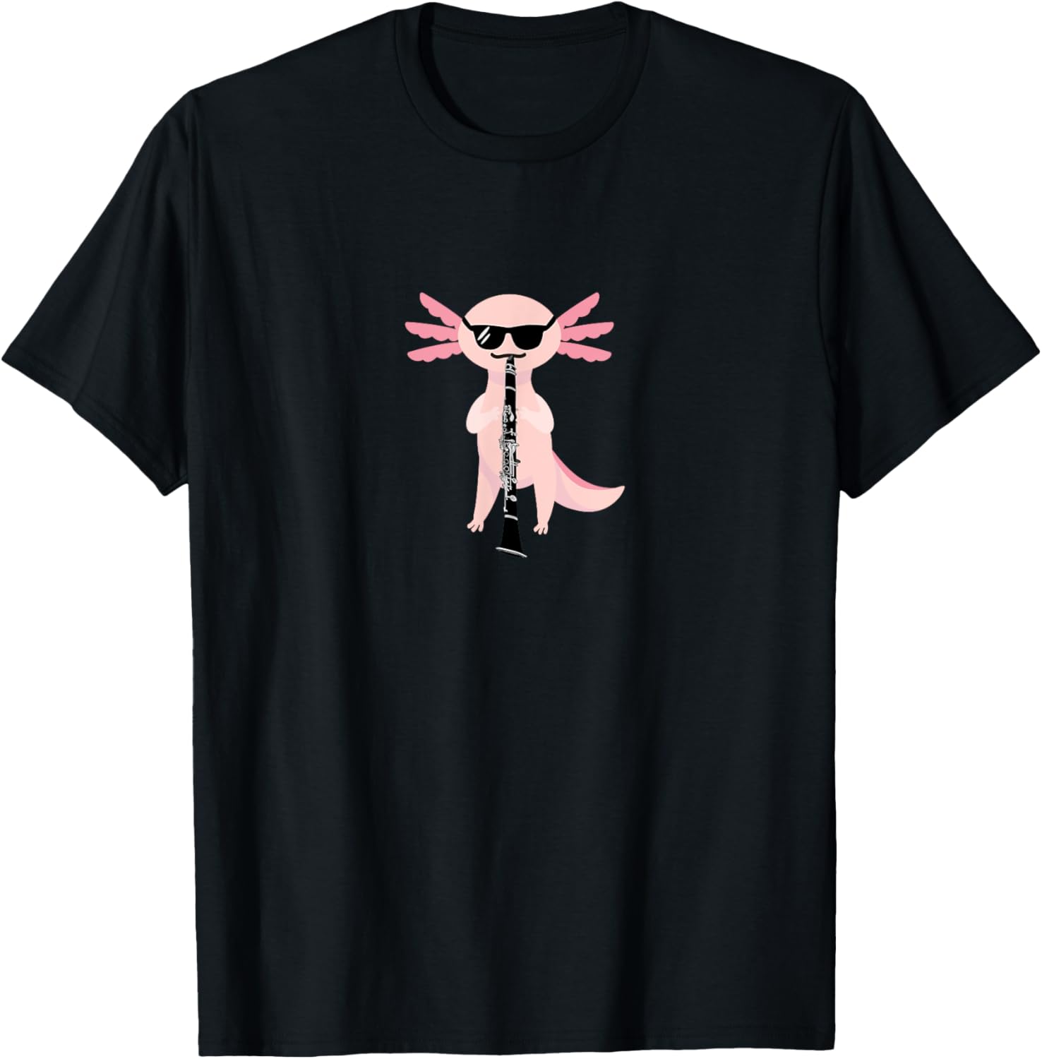 Funny Cute Axolotl T-Shirt with Sunglasses Playing Clarinet for Music Lovers - 16