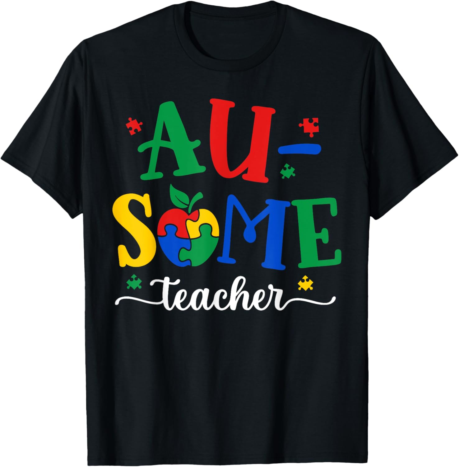 Funny Awesome Teacher Autism Awareness Month Puzzle Pieces T-Shirt - 2