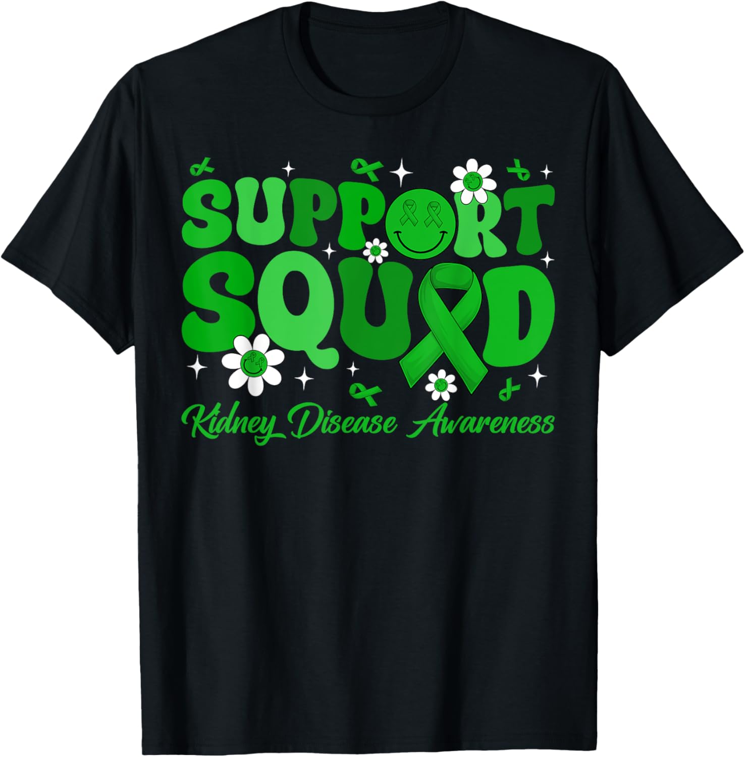 Groovy Support Squad Kidney Disease Awareness Green Ribbon T-Shirt - 12
