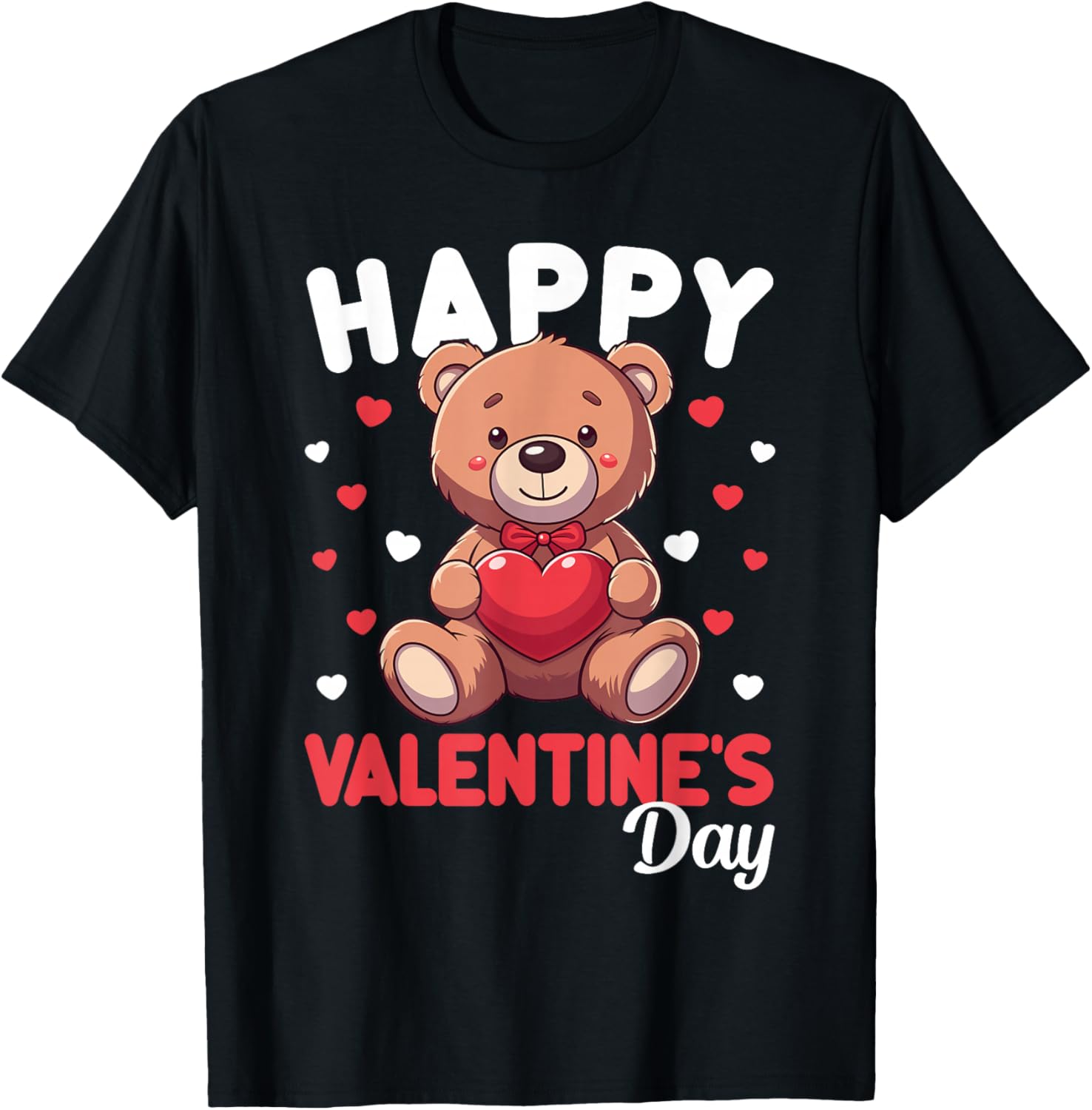 Cute Happy Valentine's Day Bear Heart T-Shirt for Kids and Women - 8