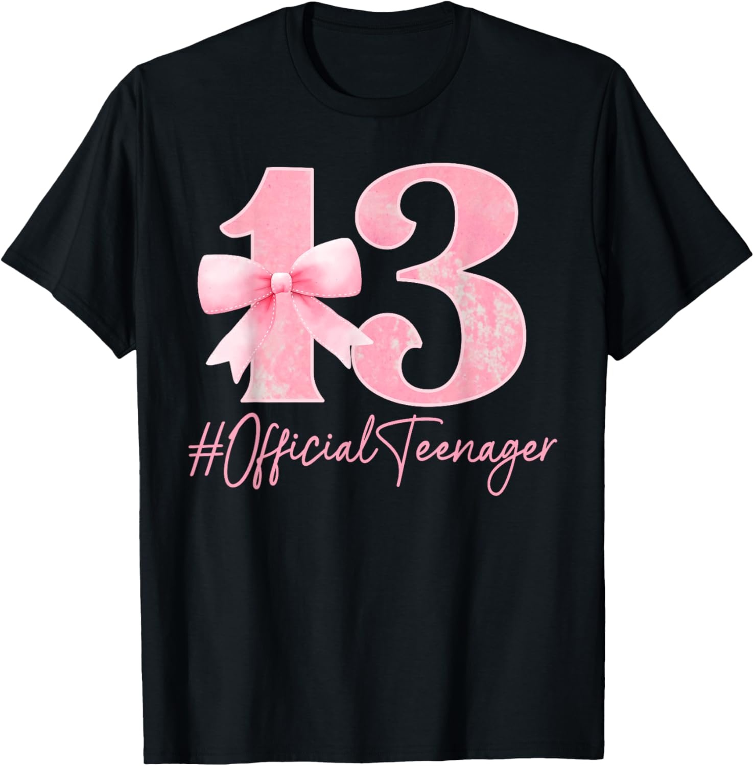 Cute Pink 13th Birthday Coquette Bow T-Shirt for Girls Turning 13 - 15