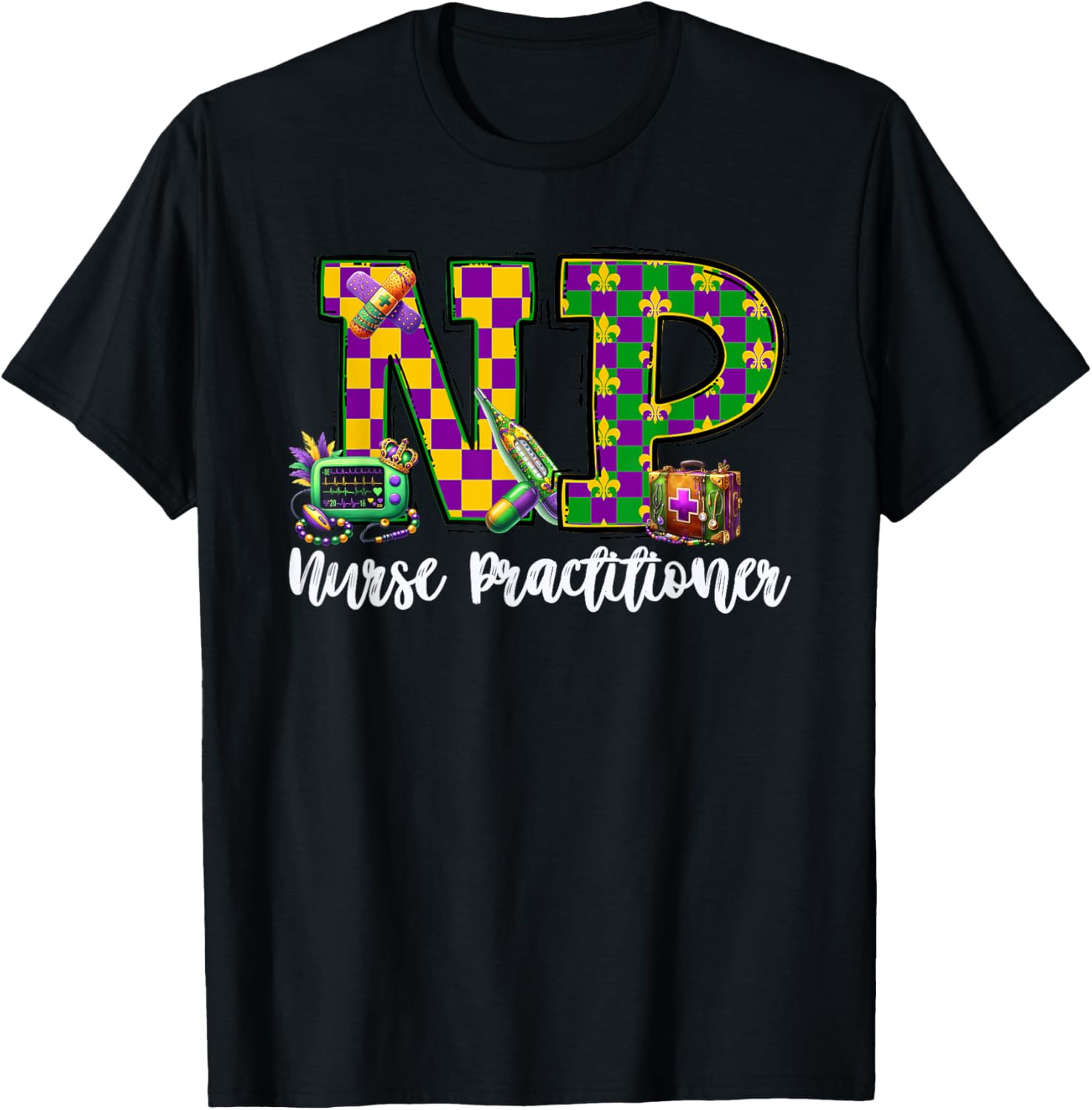 Cute Mardi Gras Nurse Practitioner T-Shirt for Women, Fun and Stylish - 2