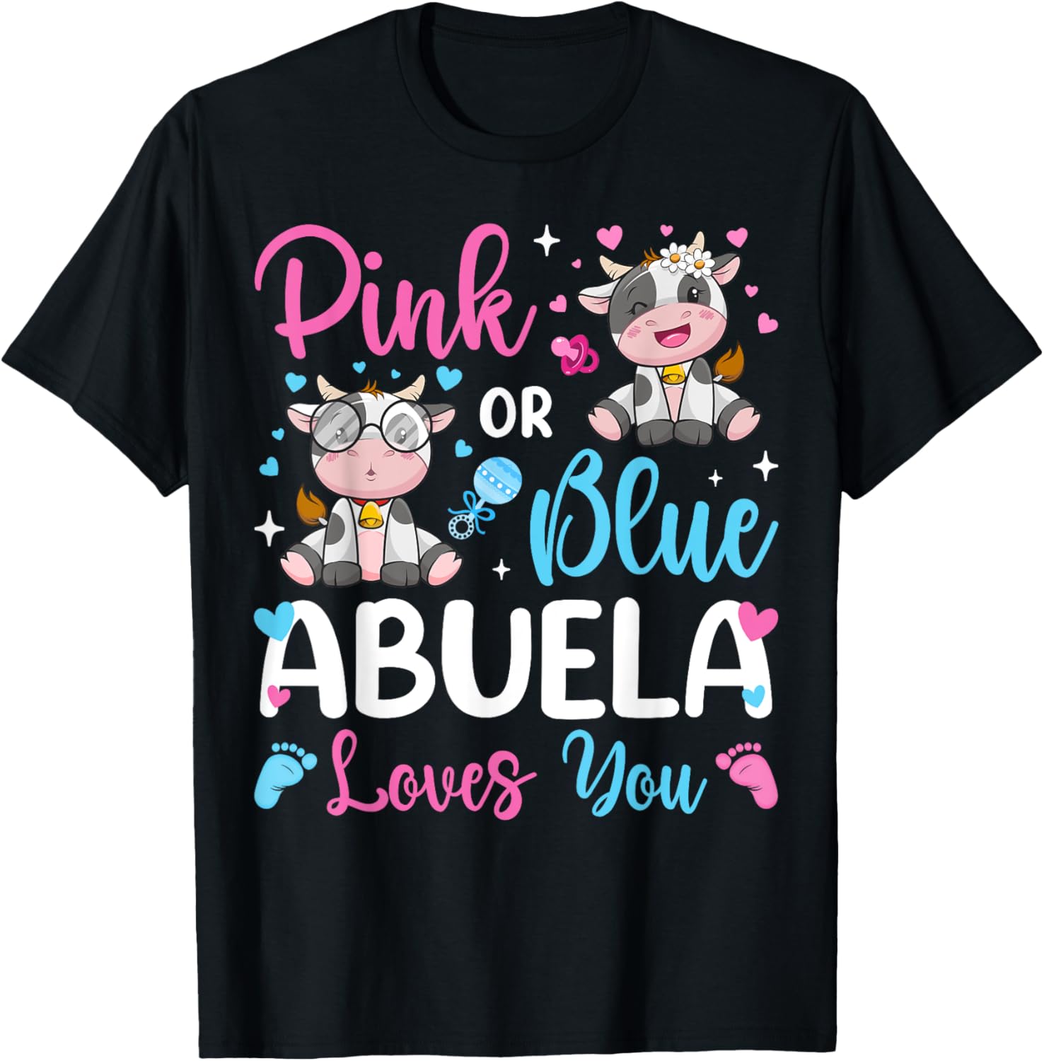 Cute Pink or Blue Abuela Loves You Cow Baby Reveal T-Shirt for Kids - 2