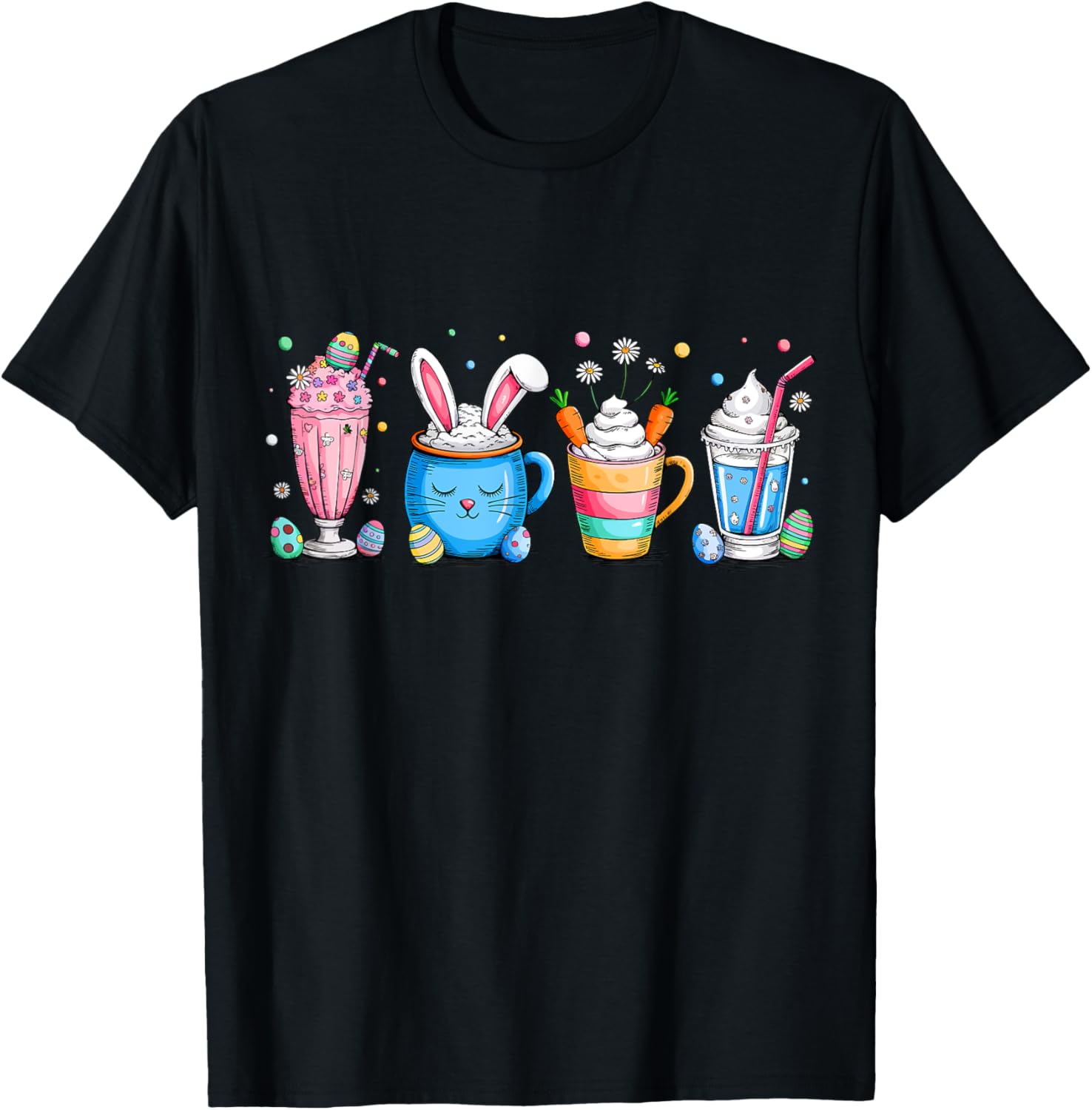 Cute Coffee Bunny T-Shirt for Women Girls with Easter Egg Design - 6