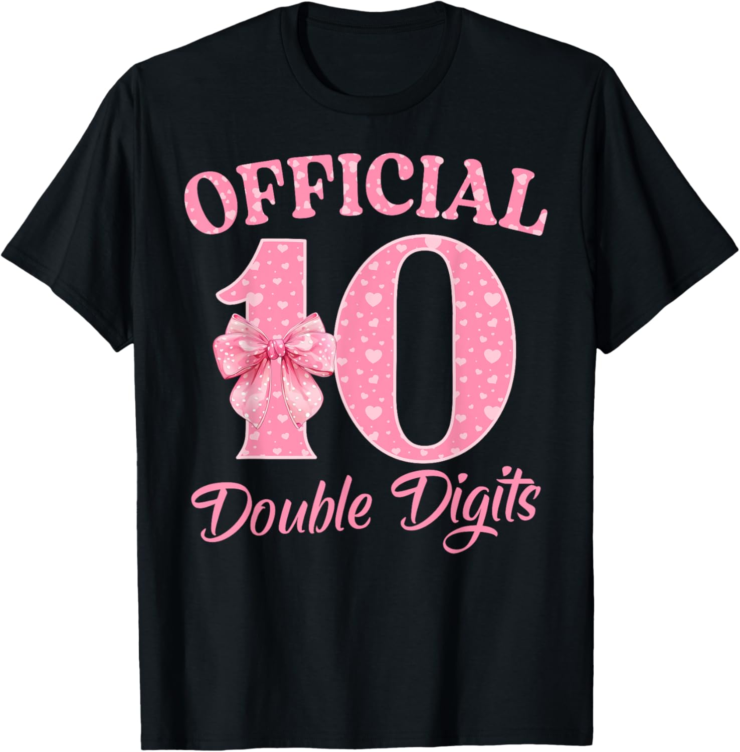 Cute Pink 10th Birthday Coquette Bow T-Shirt for Girls 10 Years Old - 14