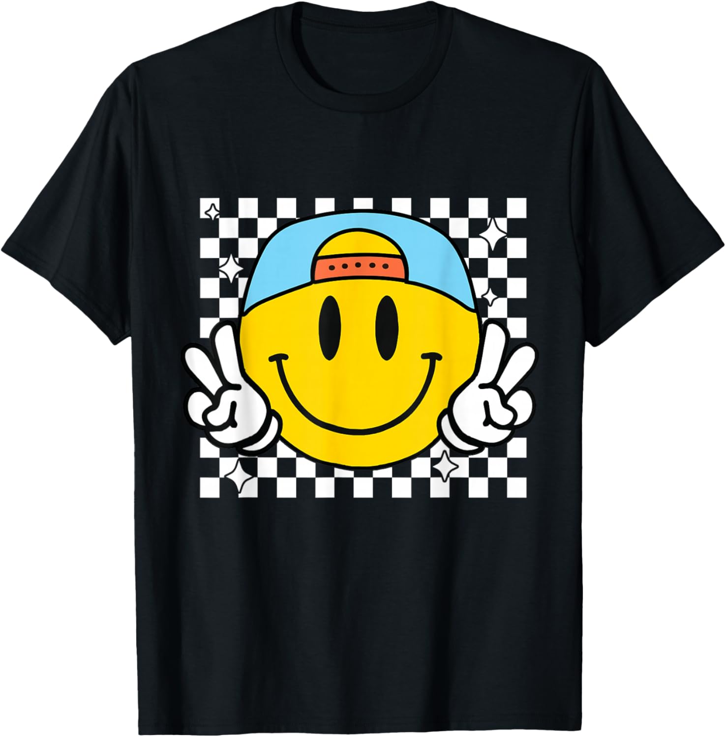 Cute Yellow Smile Face Checkered T-Shirt for Happy Vibes and Style - 6