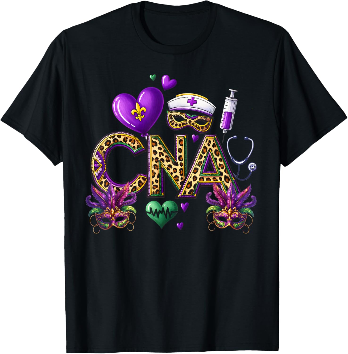 CNA Mardi Gras Nurse T-Shirt Fun Apparel for Certified Nursing Assistants - 1