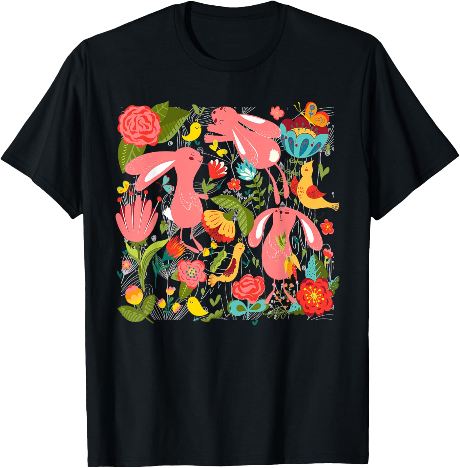 Cottagecore Easter Bunny T-Shirt with Spring Flowers for Men and Women - 1