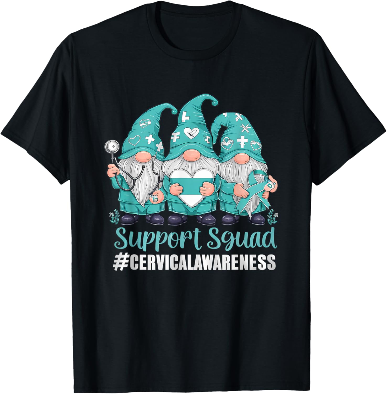 Cervical Cancer Awareness Gnome Teal Ribbon T-Shirt for Supporters - 26