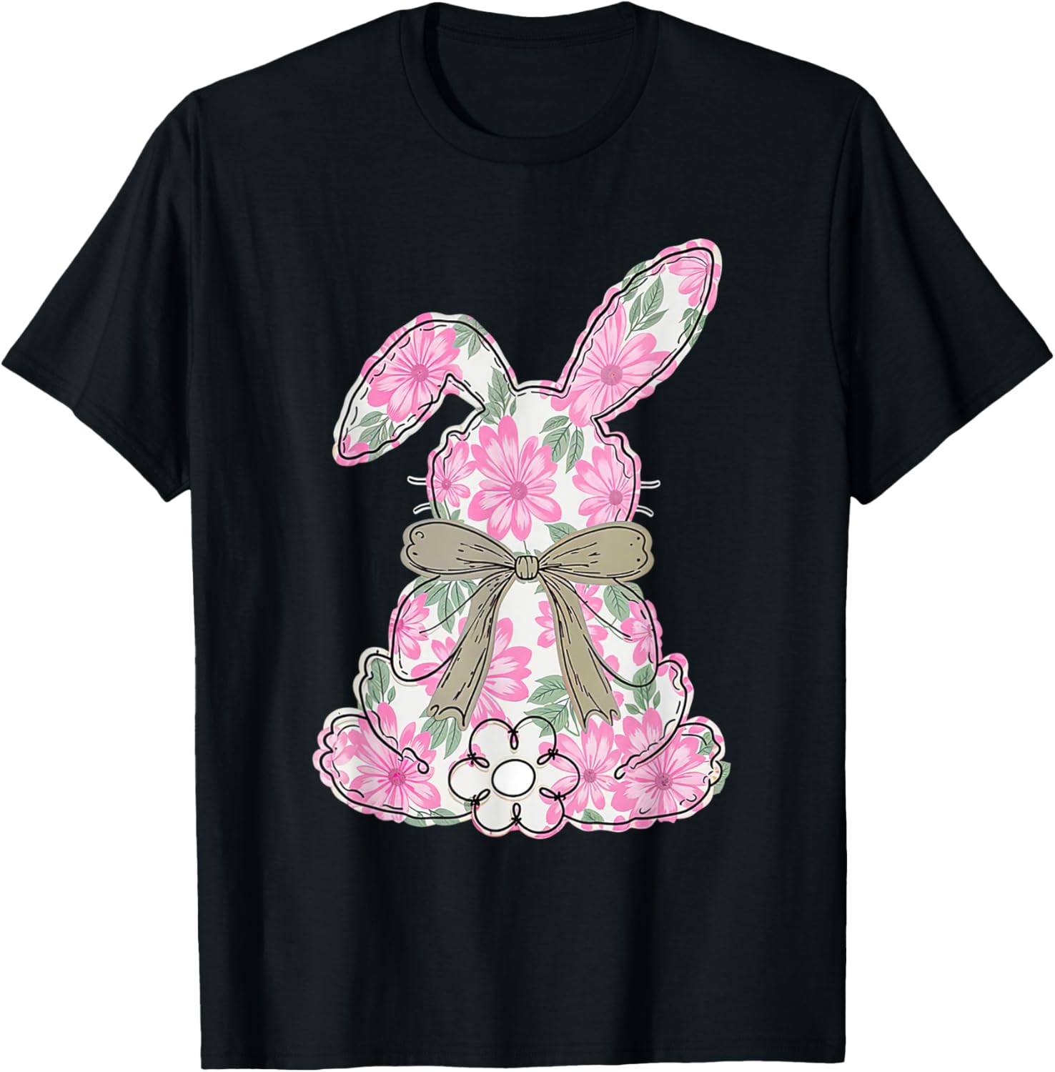 Coquette Floral Easter Bunny Kids Bow T-Shirt for Spring Celebrations - 18