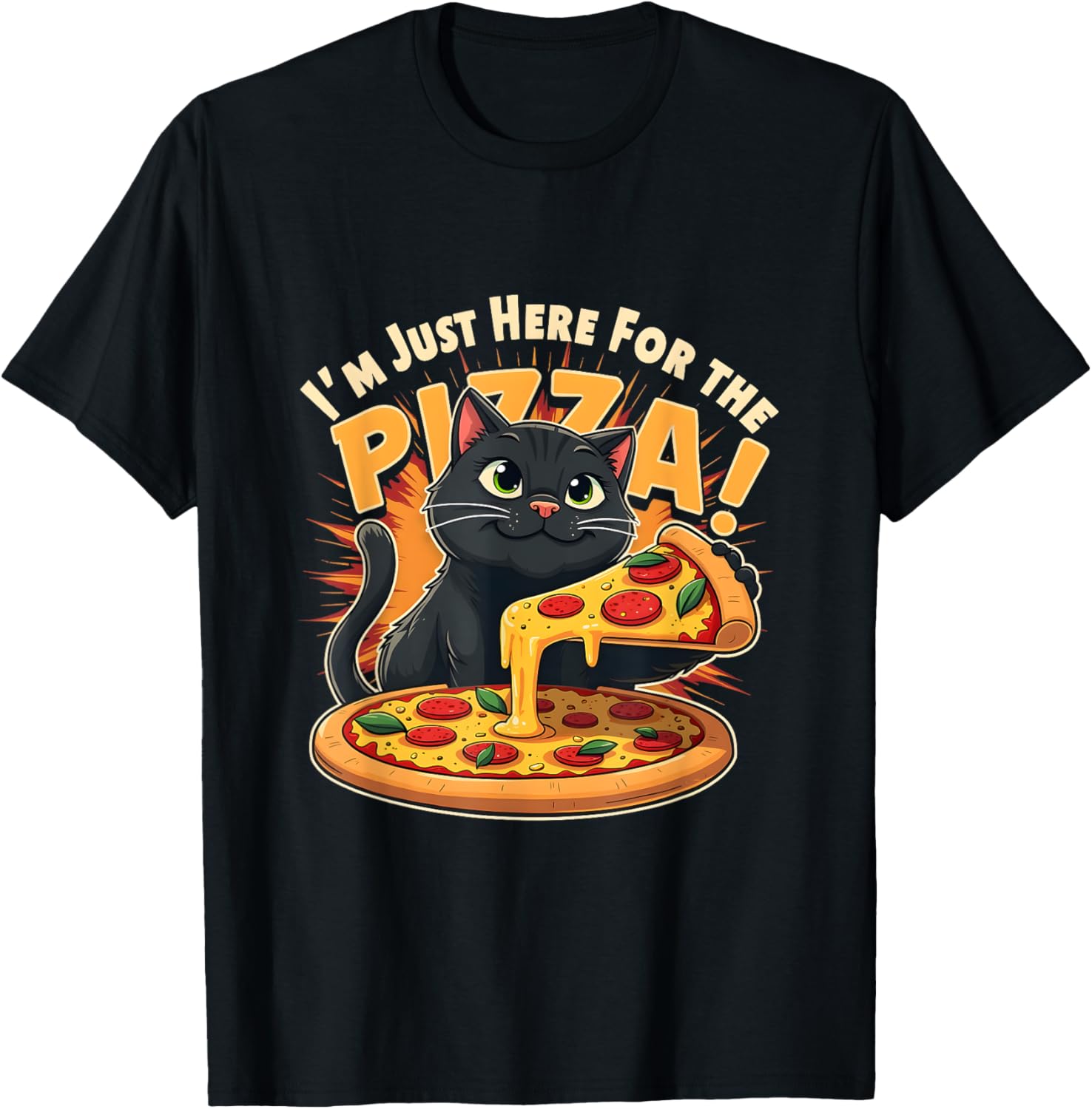 Funny I'm Just Here for the Pizza Cat T-Shirt for Foodie Lovers - 7
