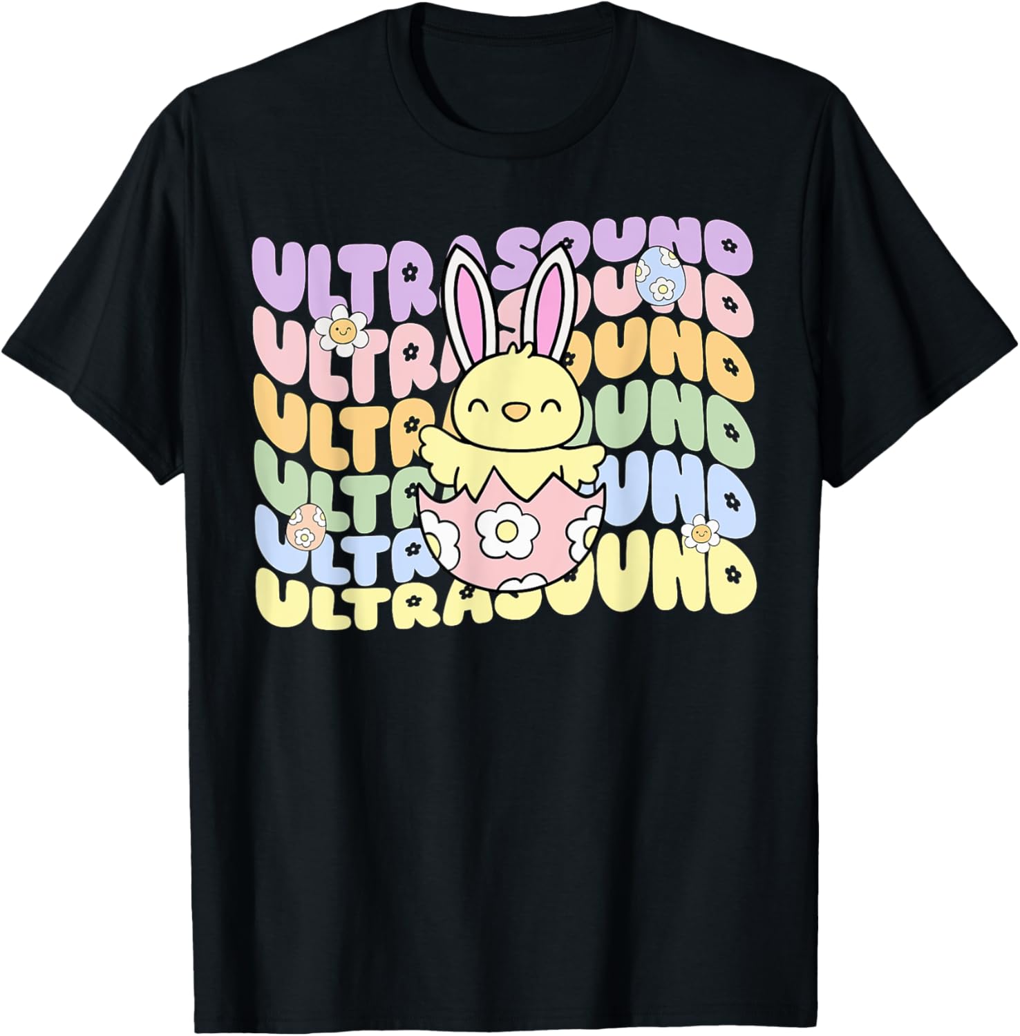 Groovy Easter Sonographer Bunny Chick Eggs T-Shirt for Ultrasound Lovers - 16