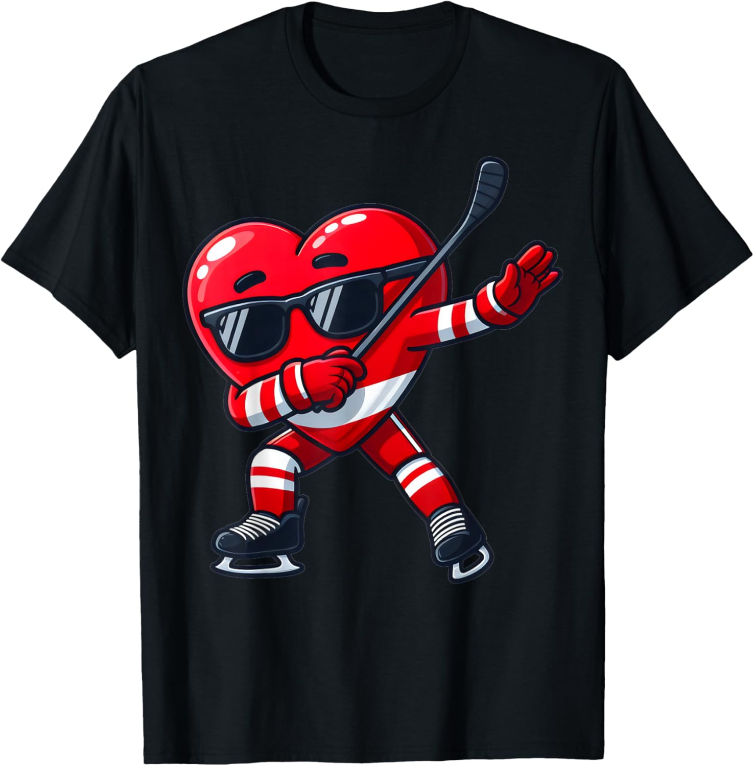 Cute Dabbing Heart Ice Hockey T-Shirt for Funny Valentine's Day Fun - 12