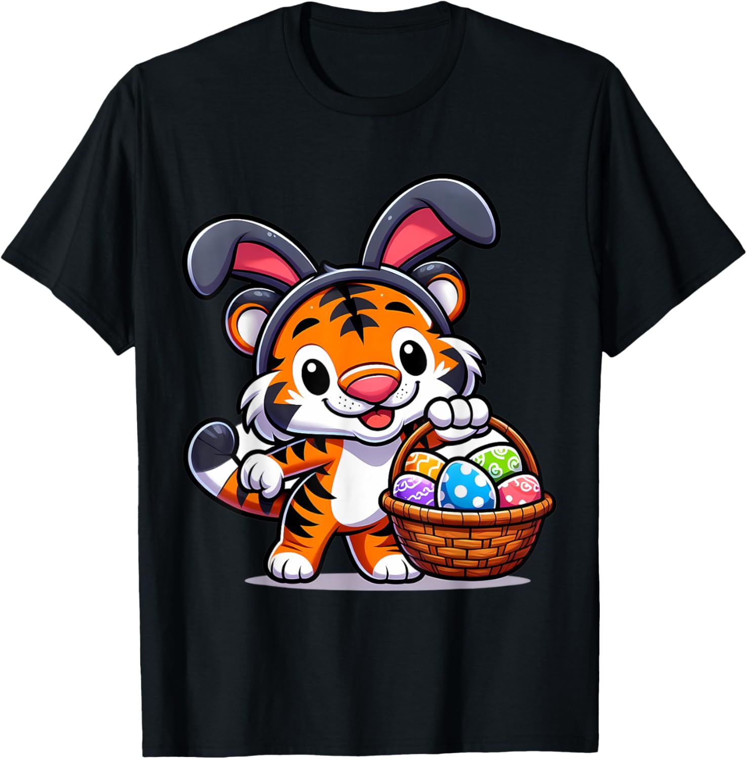 Cute Bunny Ear Tiger Easter Eggs T-Shirt for Kids and Babies - 14
