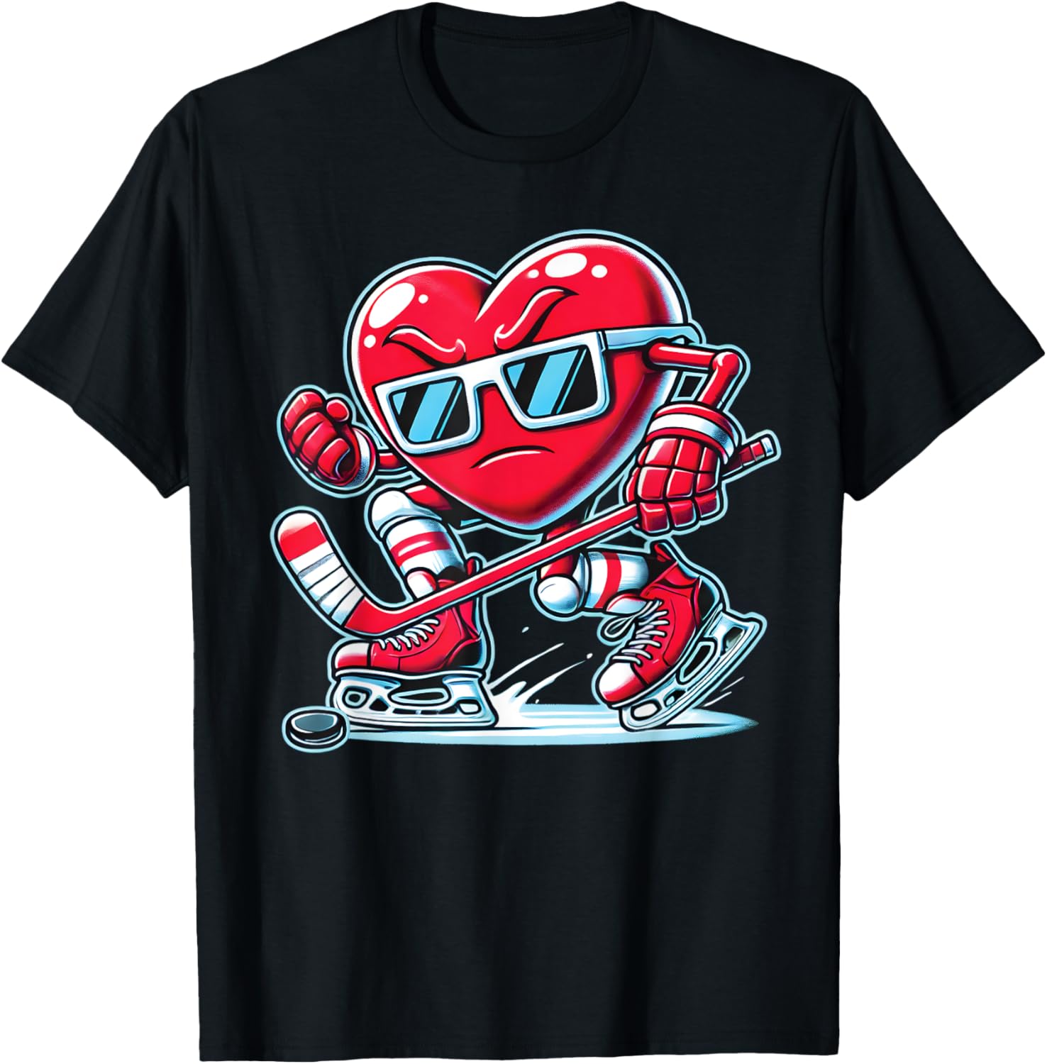 Cute Heart Ice Hockey T-Shirt for Valentine's Day - Men, Women, Boys - 3