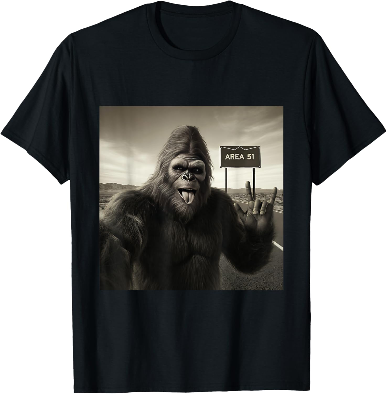 Funny Bigfoot Selfie T-Shirt with UFOs for Area 51 Enthusiasts - 1