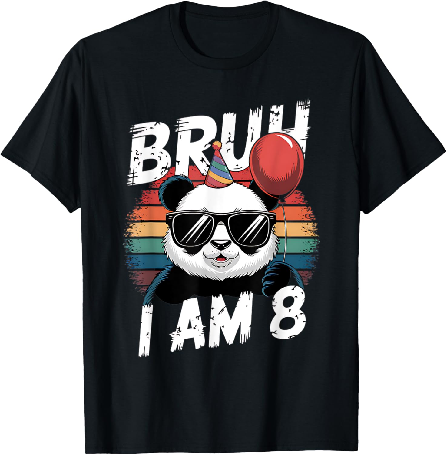Bruh I Am 8 Panda Retro Sunset T-Shirt for Kids 8th Birthday Fun - 10