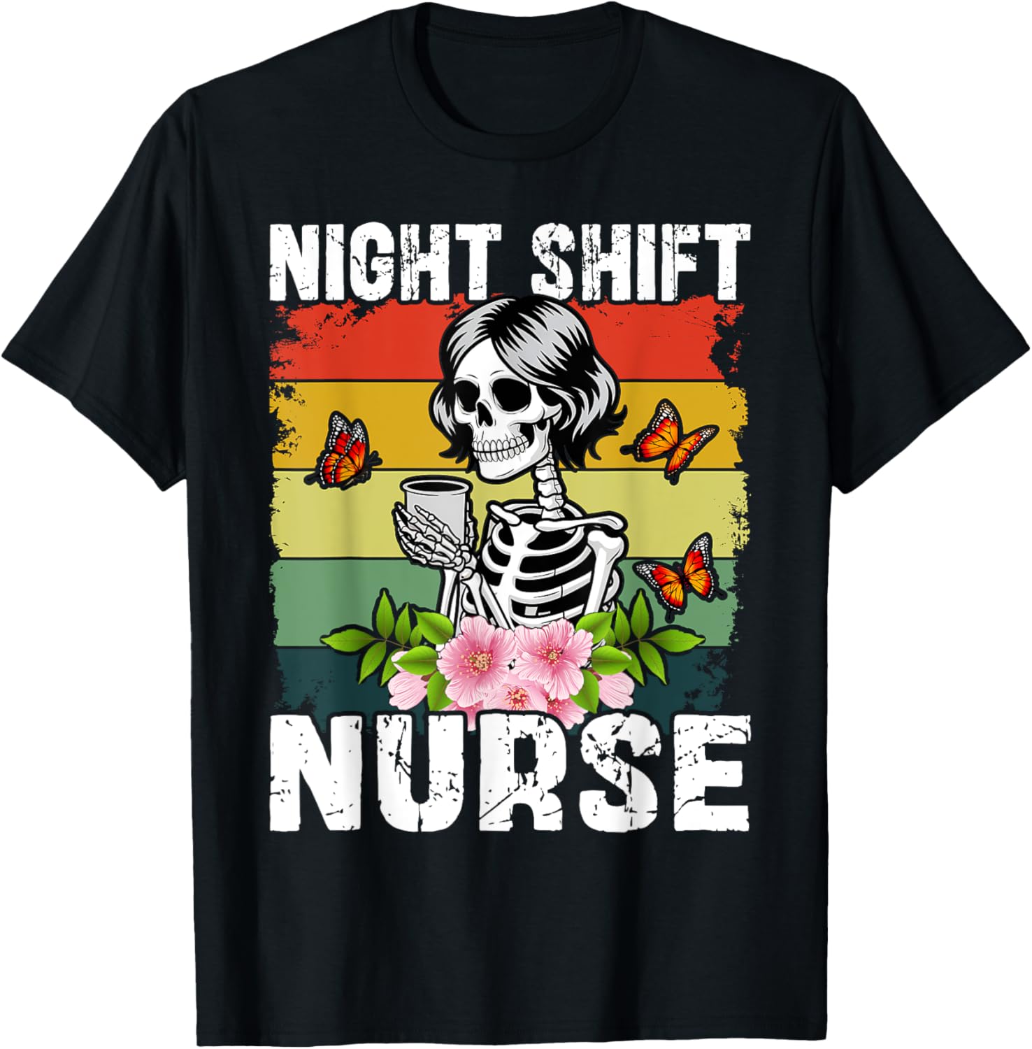 Funny Night Shift Nurse Skeleton T-Shirt for Healthcare Professionals - 9