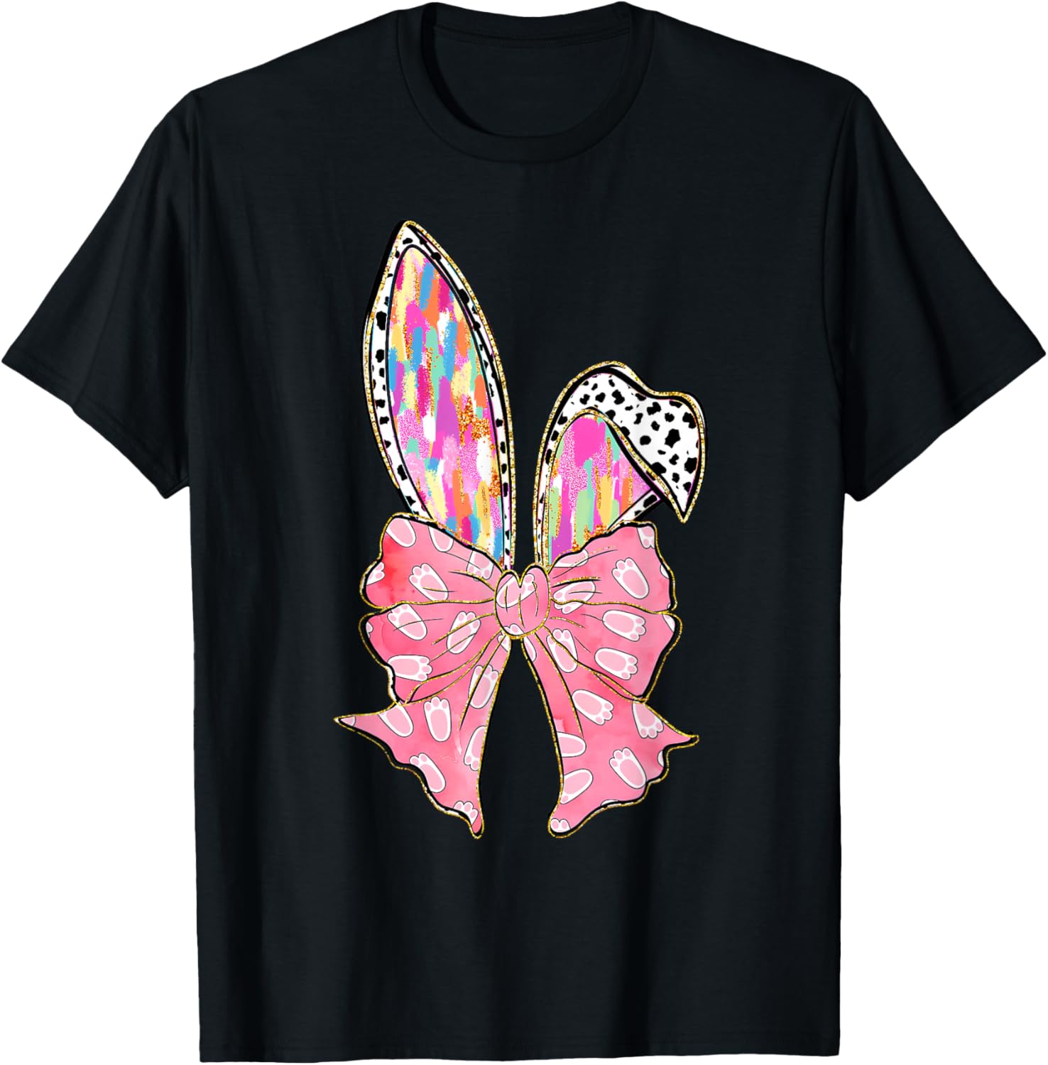 Cute Brushstroke Easter Bunny Coquette Bow Ears T-Shirt for Girls and Teens - 2