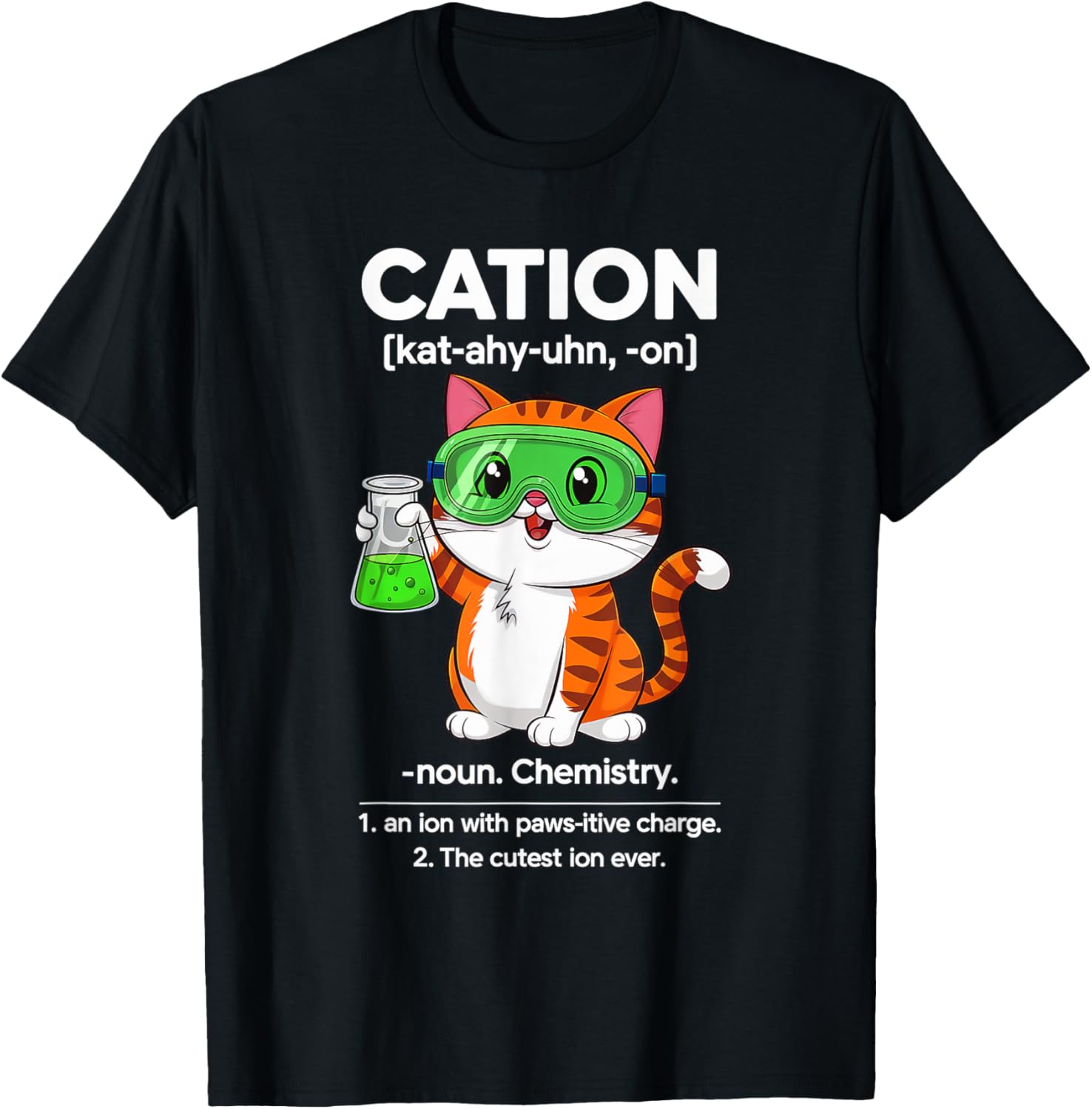 Cation Cat Chemistry T-Shirt for Cat Lovers - Fun Science for All Ages - 7