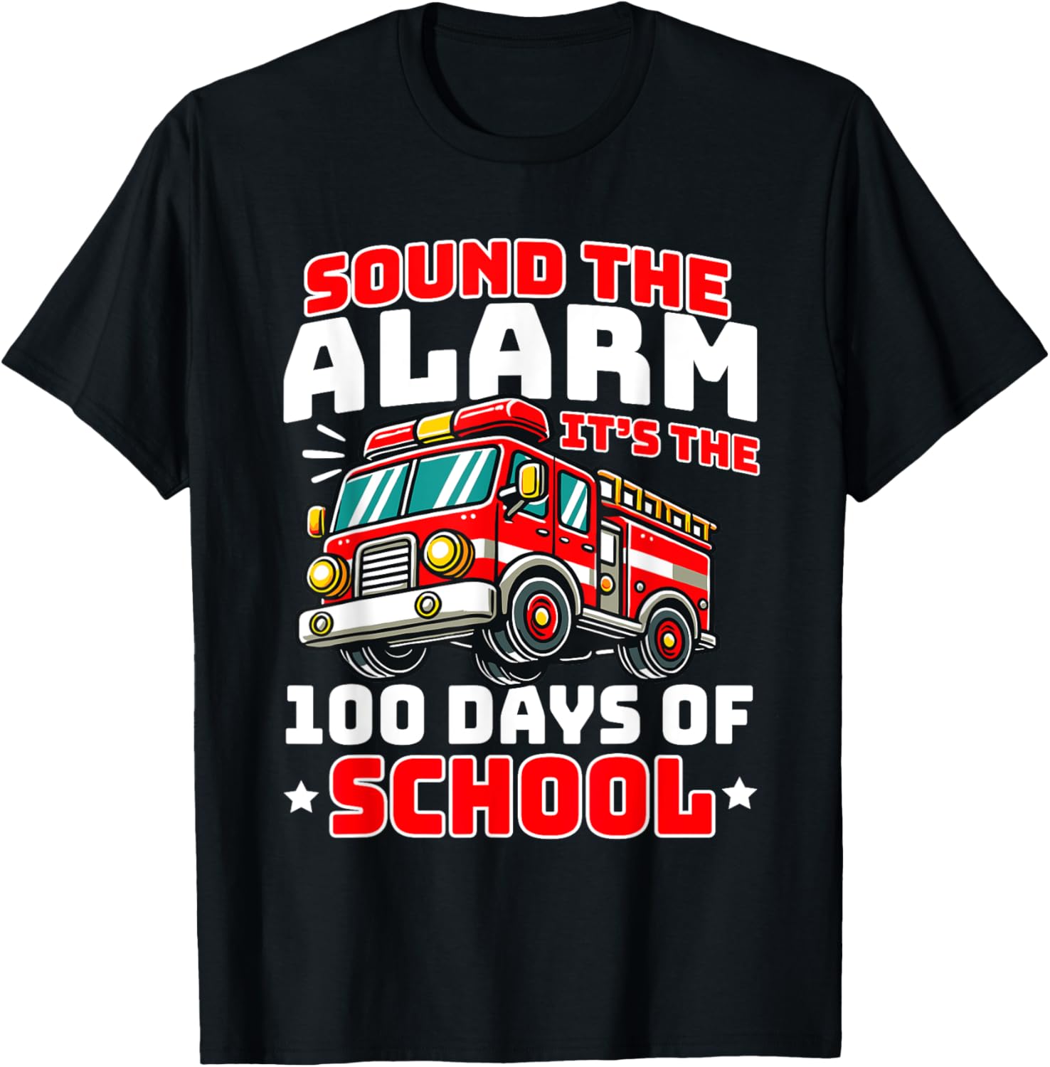 Funny 100th Day of School Fire Truck T-Shirt for Boys - 5