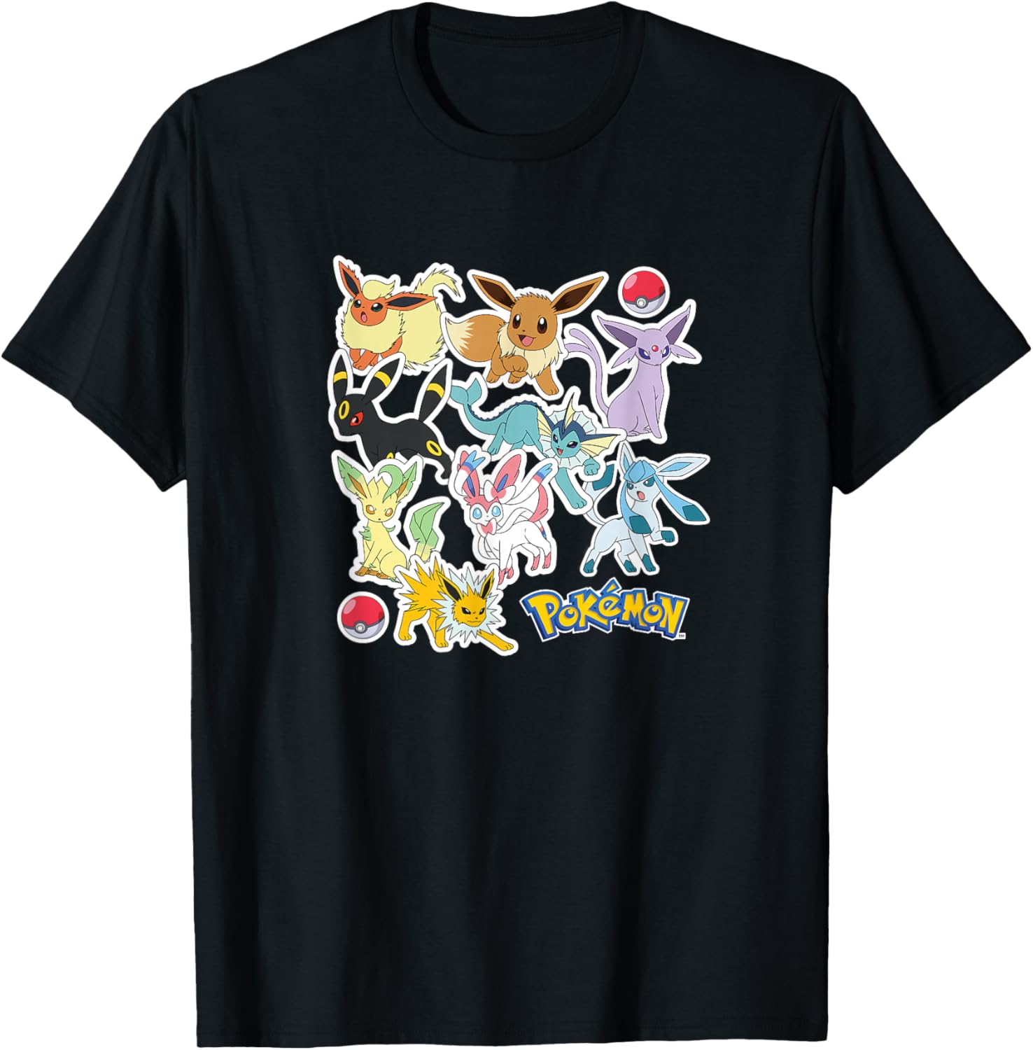 Eevee and Eeveelution Stickers T-Shirt for Pokémon Fans - Cool Apparel - 8