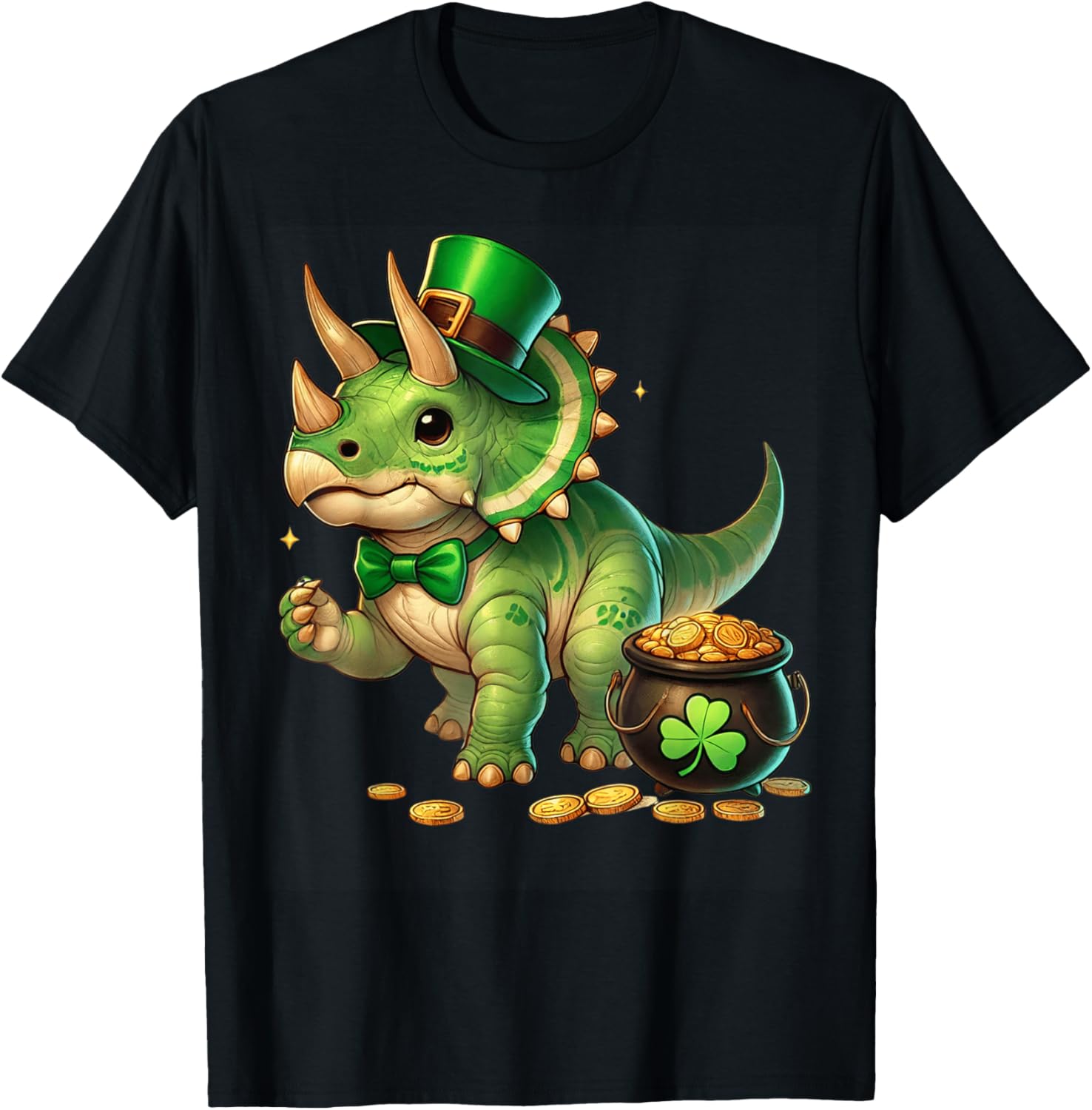 Cute Triceratops Leprechaun St Patrick's Day Kids T-Shirt with Shamrock - 13
