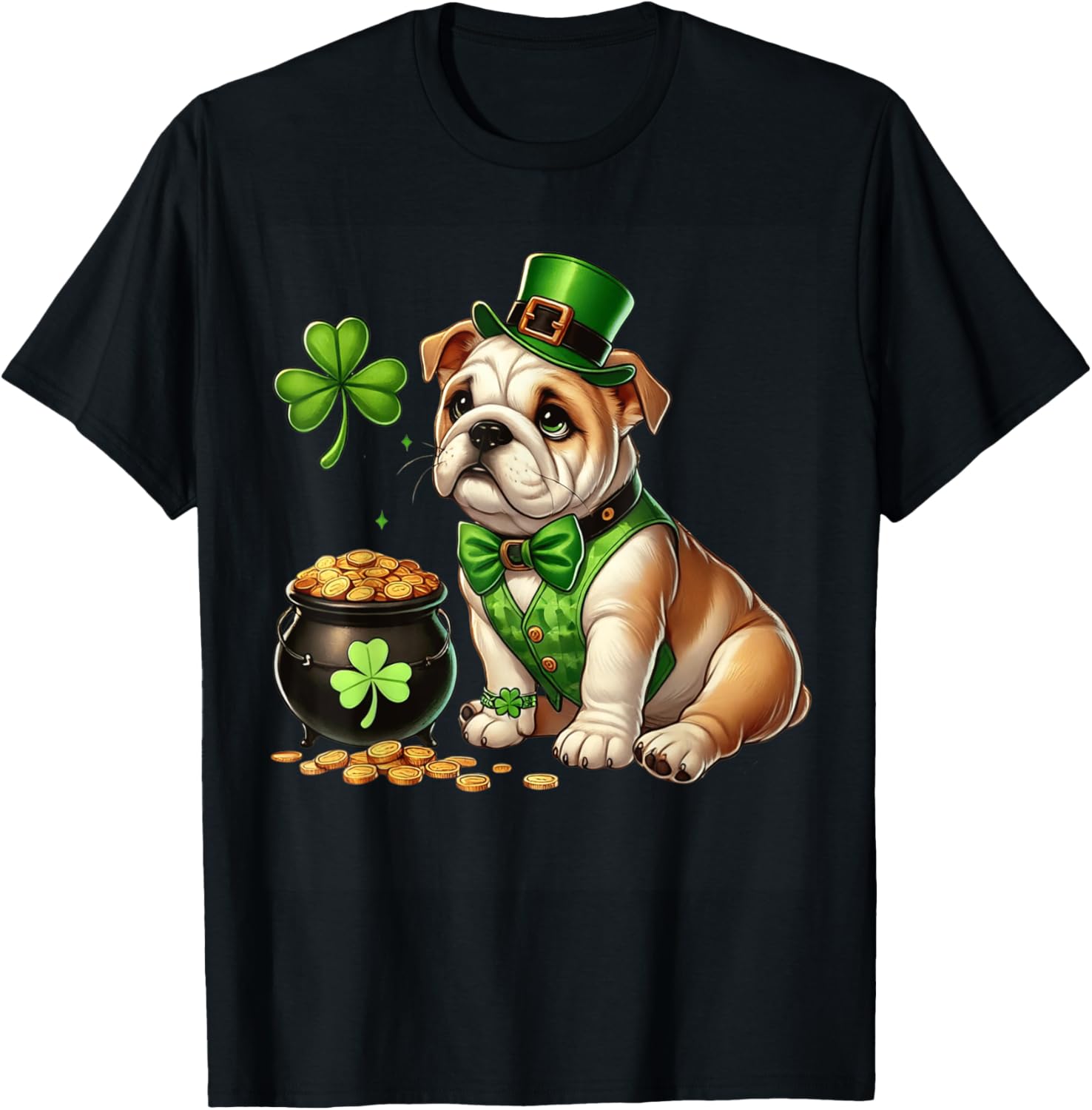 Cute Bulldog Leprechaun St Patricks Day Shamrock Kids T-Shirt - 19