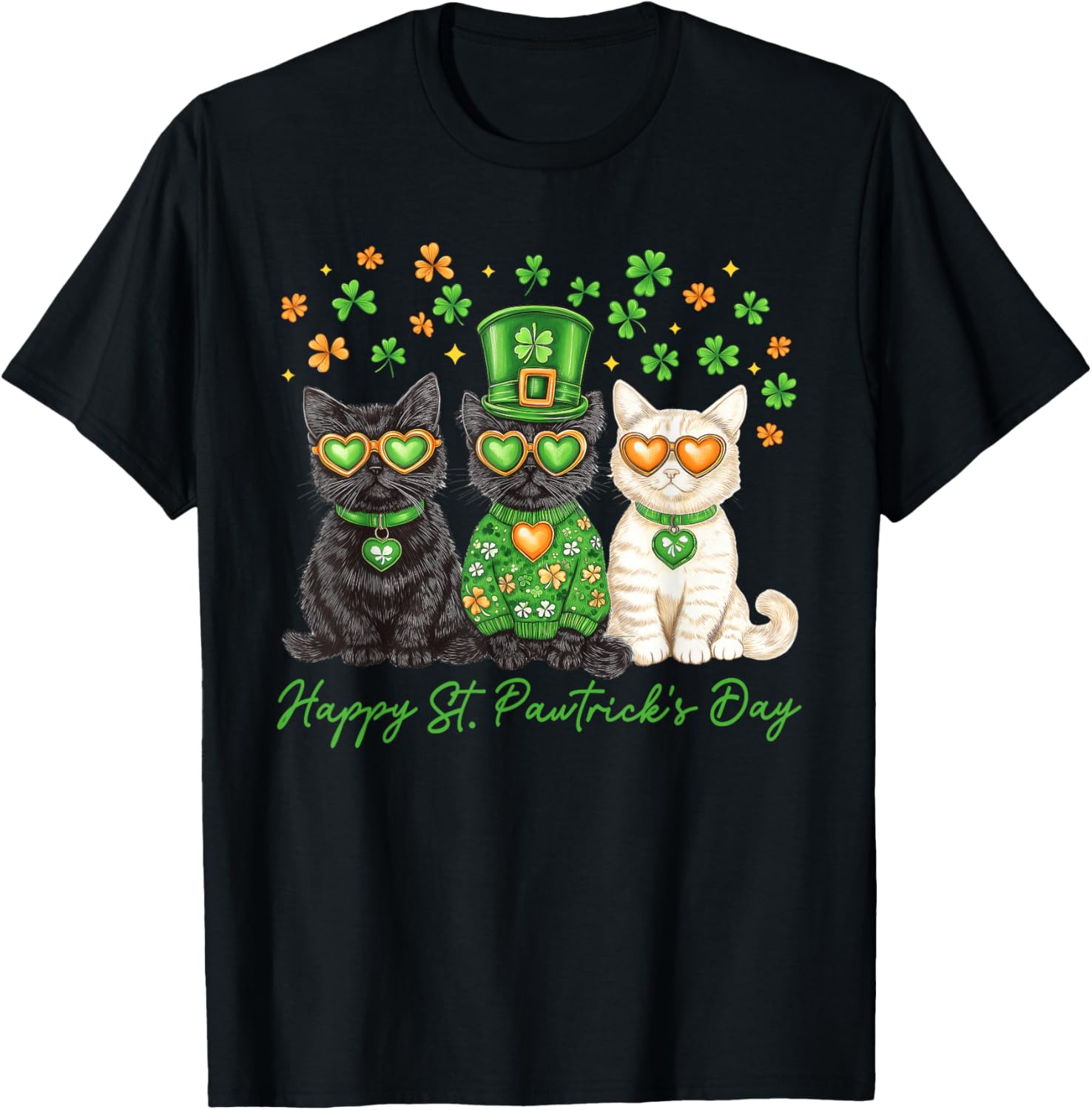 Cute Cat St Pawtrick's Day Shamrock T-Shirt for Cat Lovers - 15