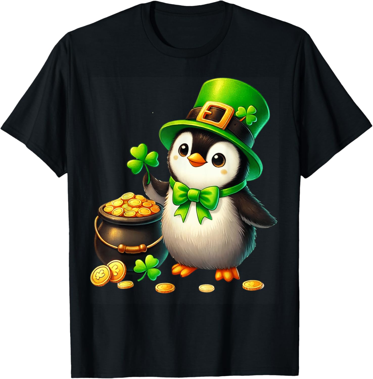 Cute Penguin Leprechaun St Patricks Day T-Shirt for Kids and Teens - 19