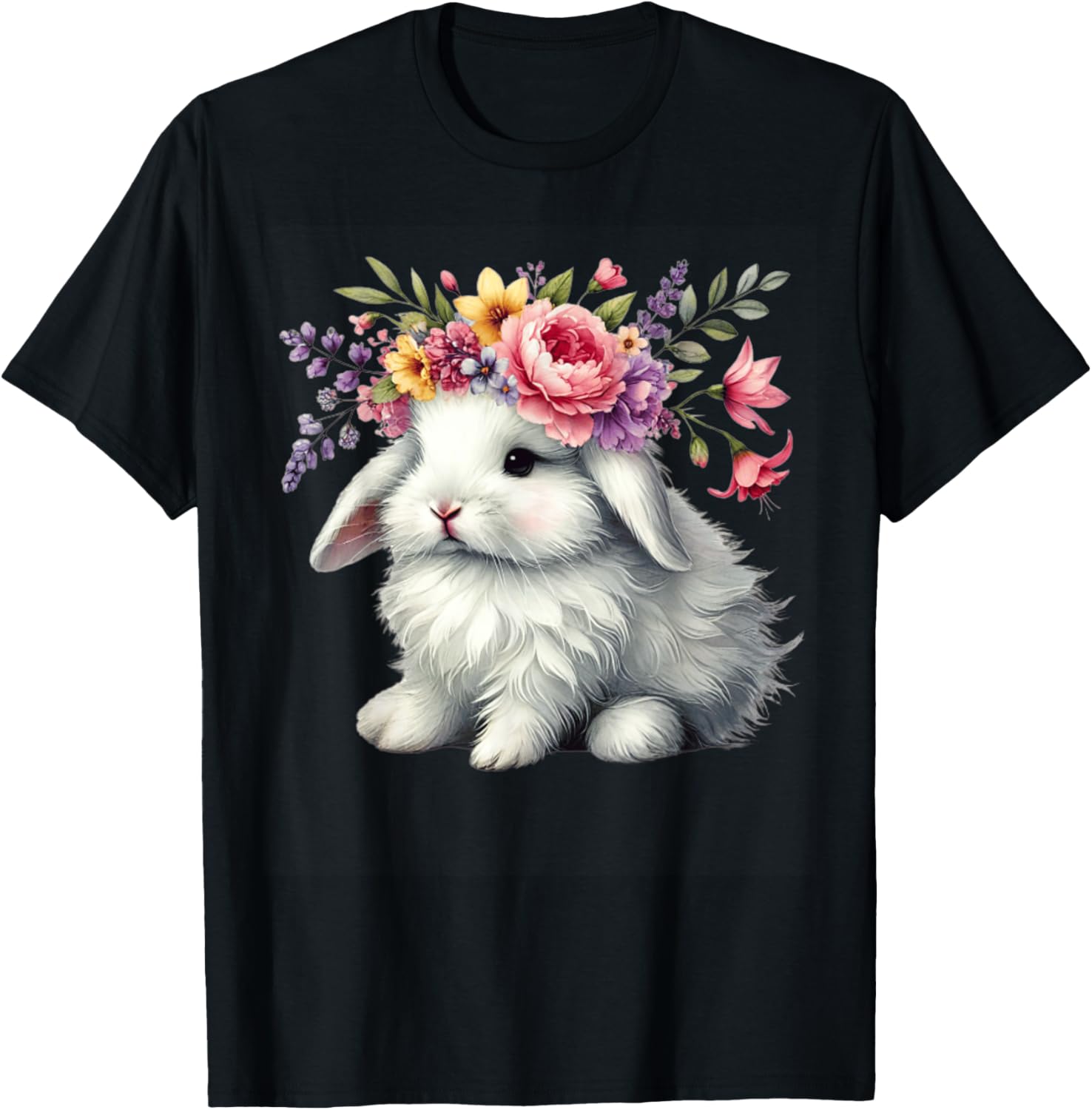Cute Easter Bunny Floral Crown T-Shirt for Girls and Women - 6
